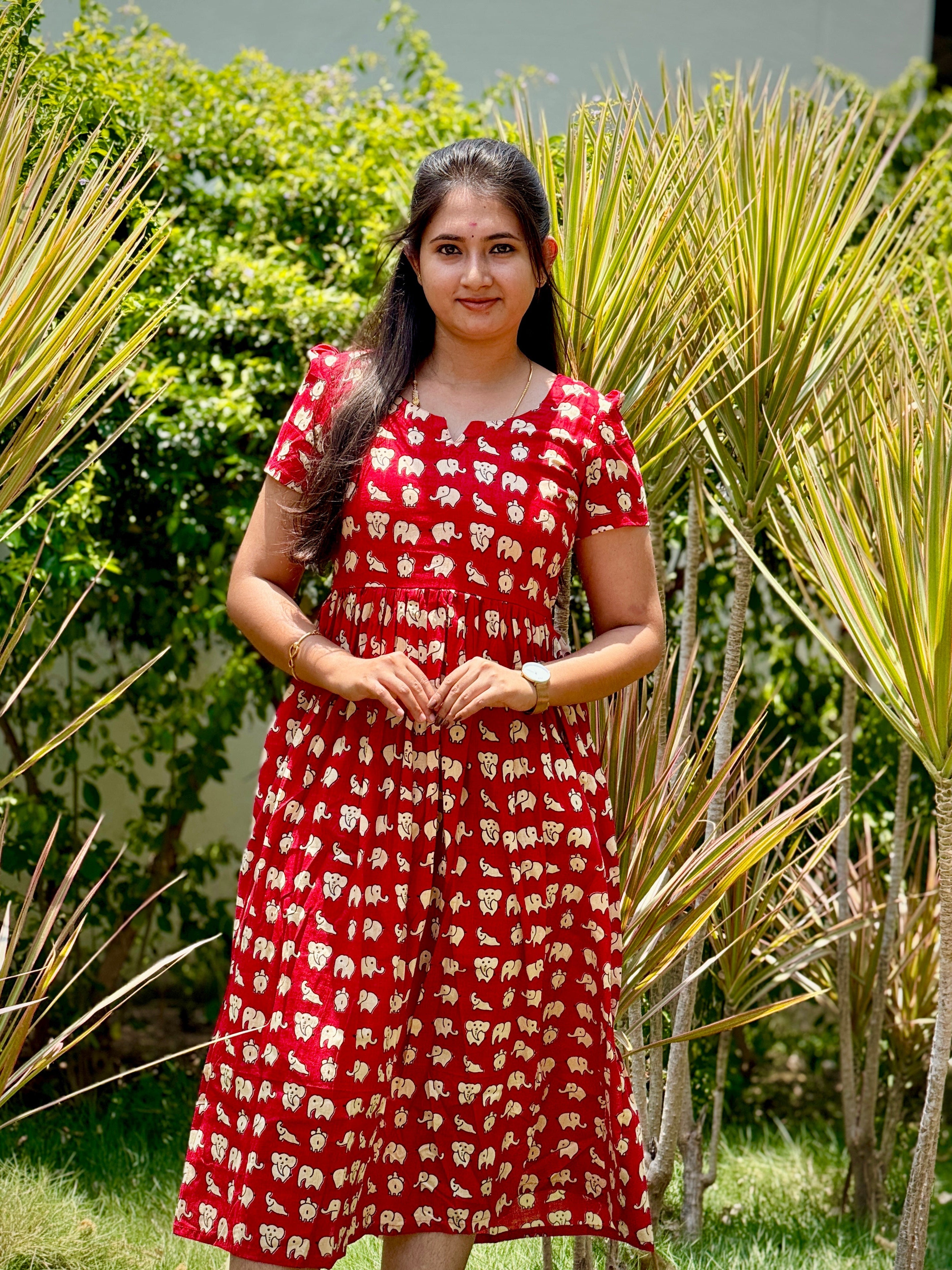AC204 Red Cotton Maxi dress