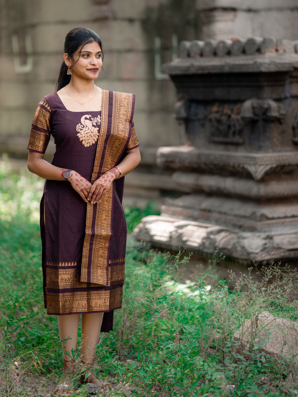 DS06 Kanchi Cotton Embroidery Kurti Dupatta Set