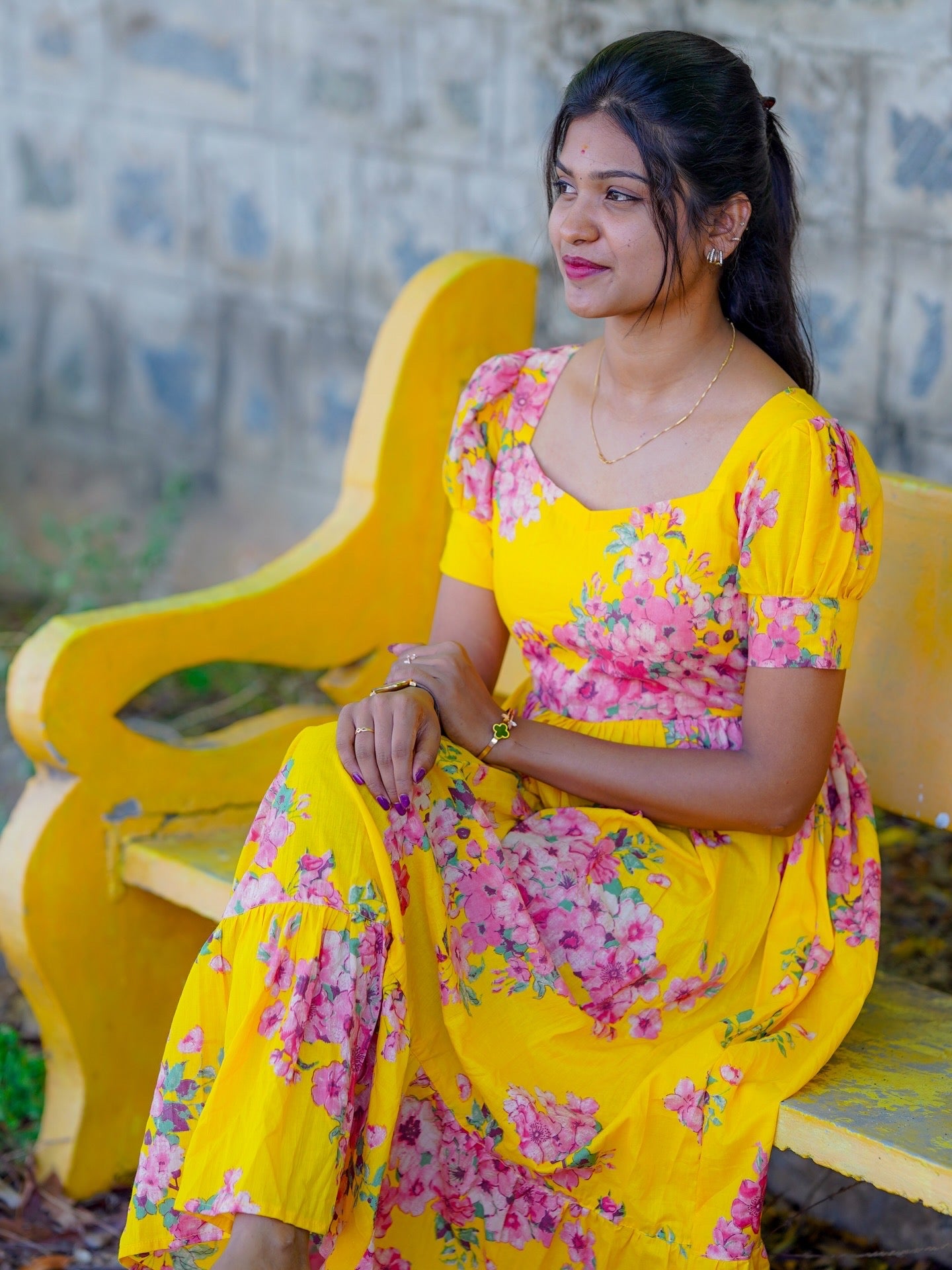 AC225 YELLOW COTTON FLORAL MAXI DRESS