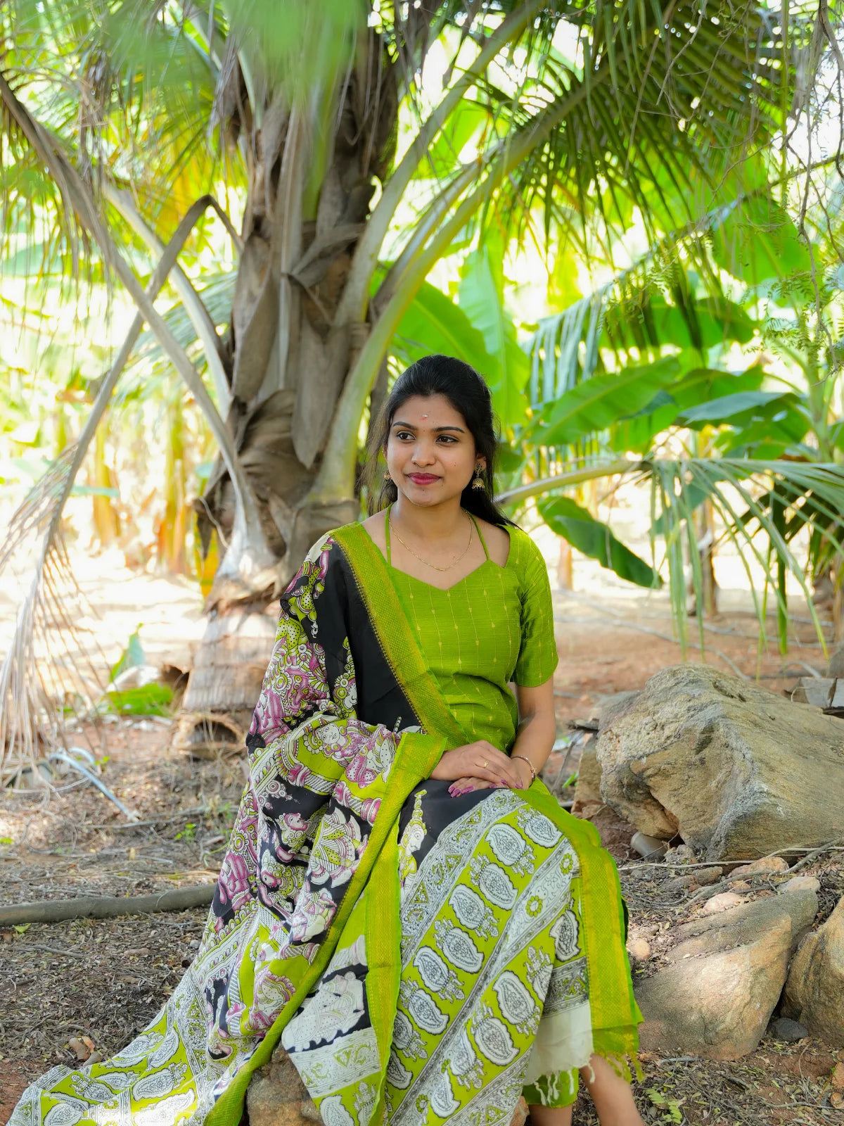 AC195 Raw Silk Kurti set with Kalamkari Silk Dupatta