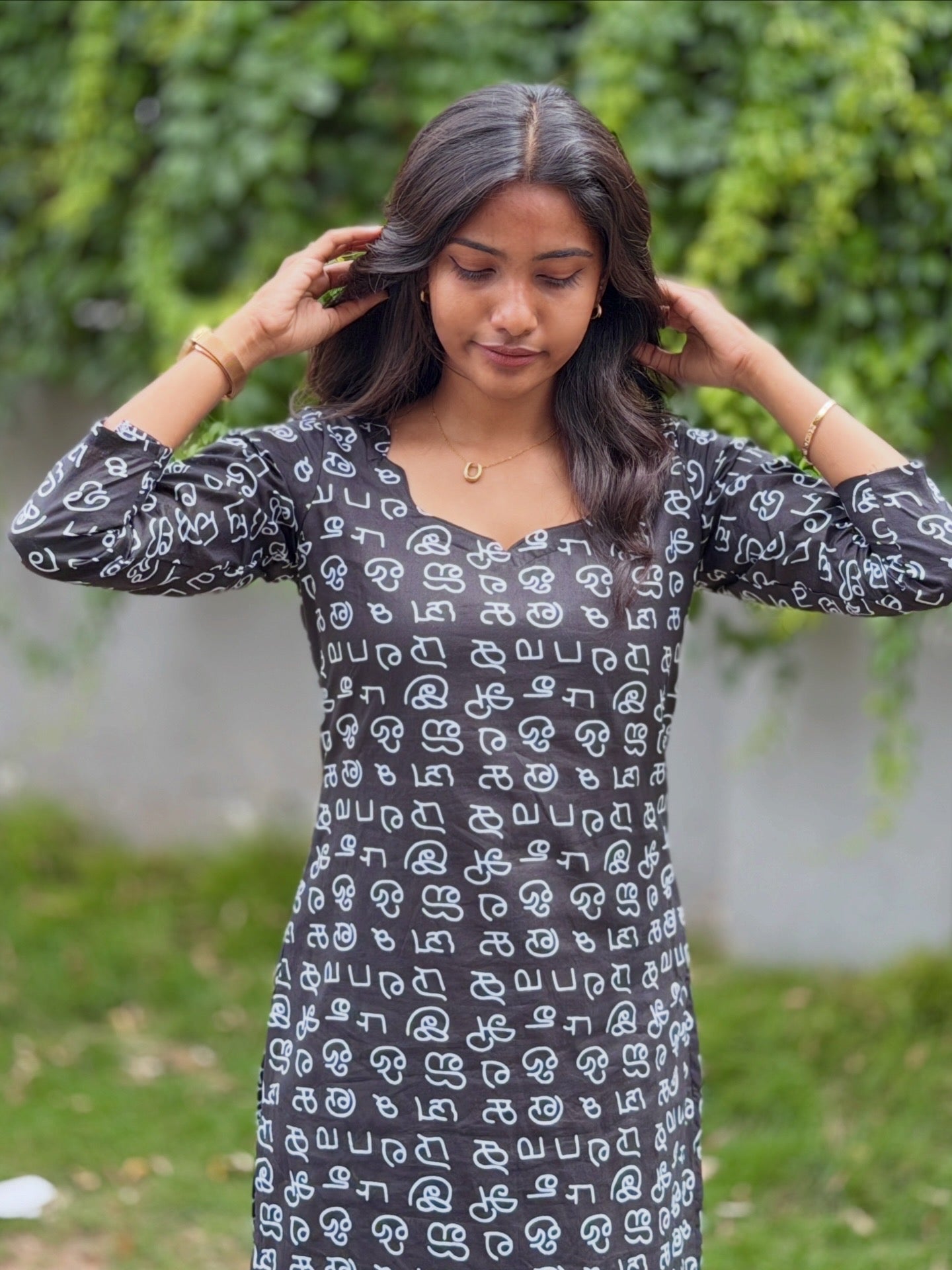 AC224 Tamil Font Black cotton Kurti