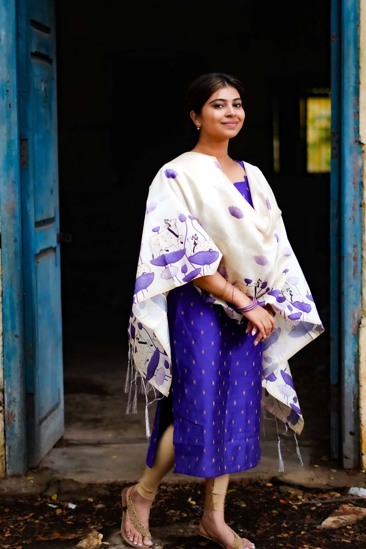 AC209 Purple Raw Silk dupatta set