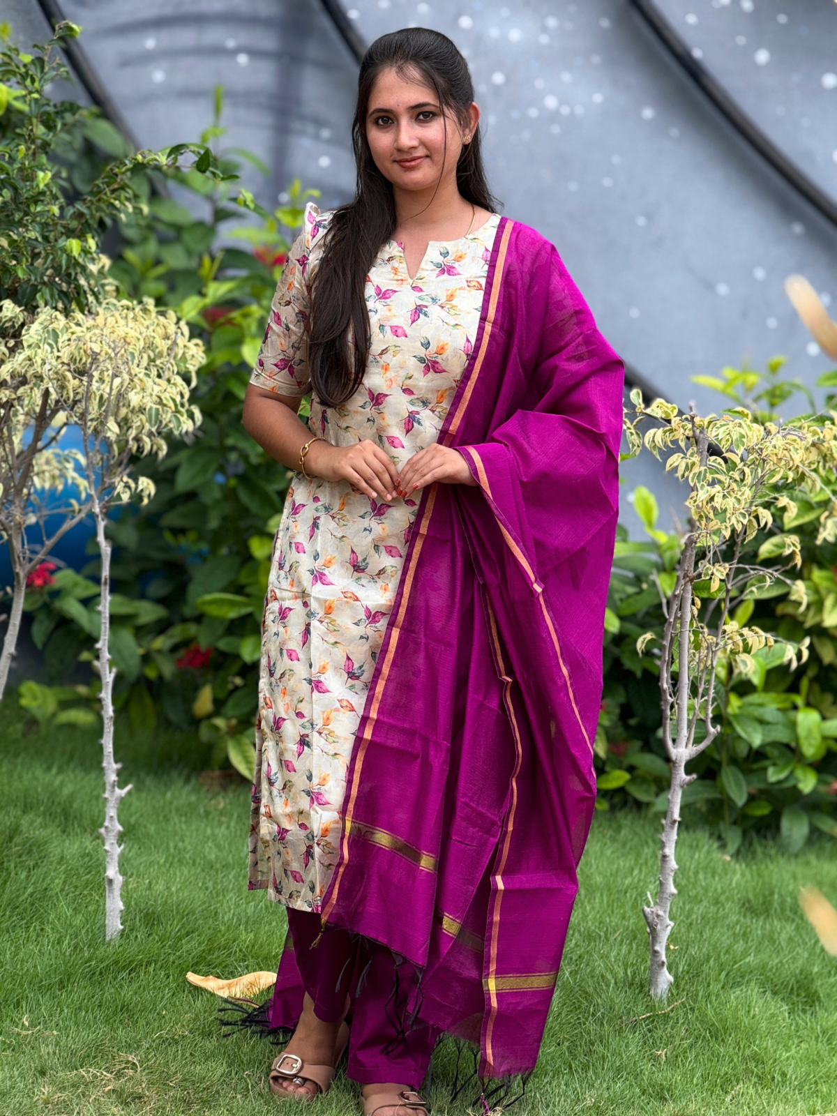 AC222 Magenta Semi Tussar silk Kurti Set