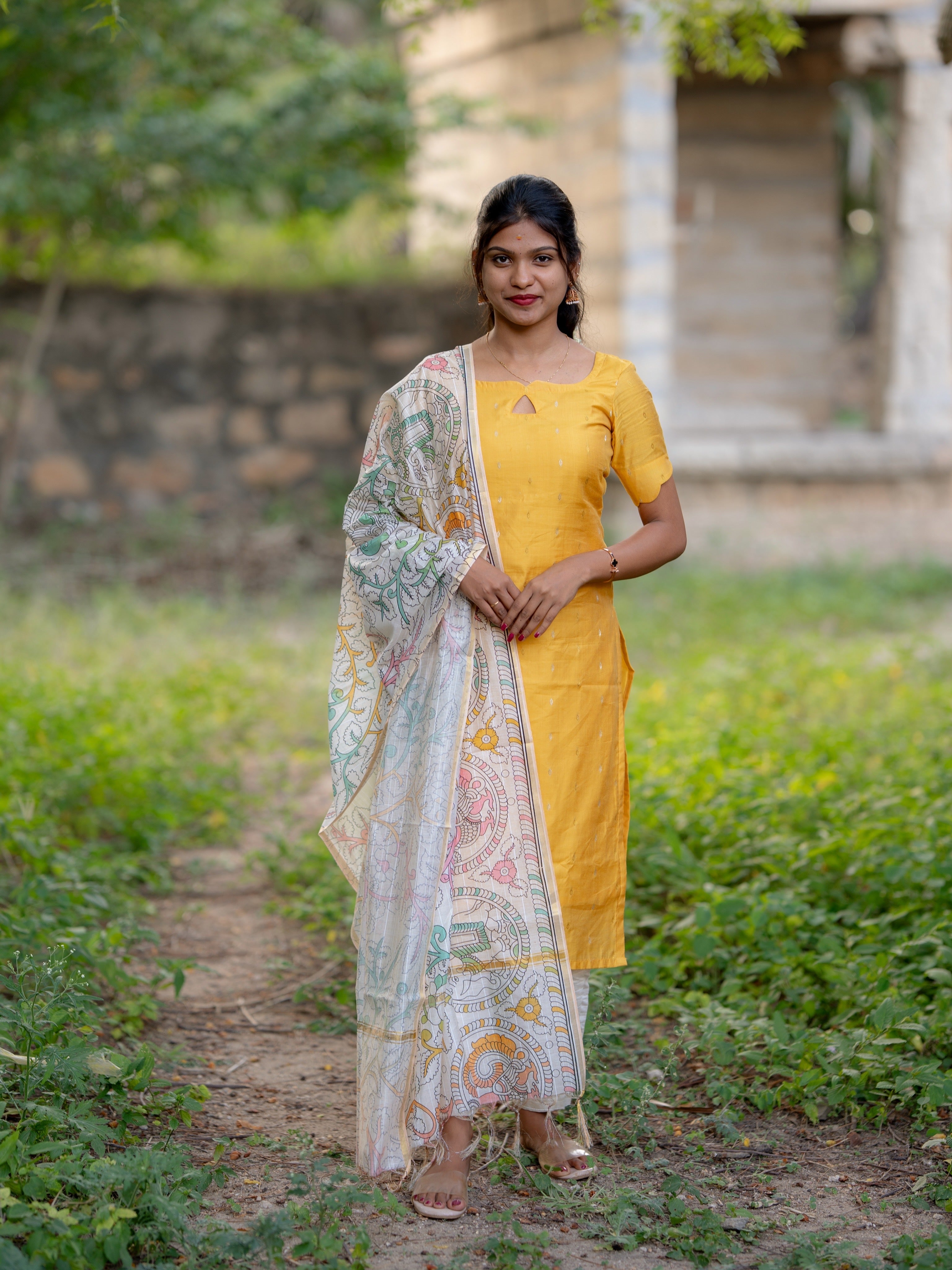 AC246 yellow Butter Silk Kurti set