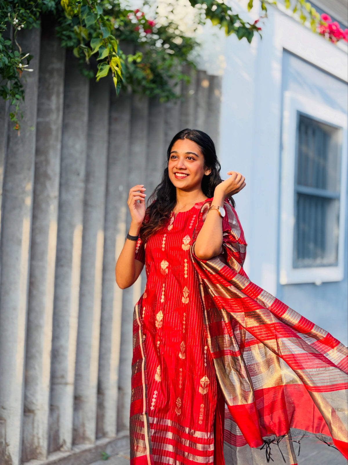 AC254 Red Banarasi Silk kurti dupatta set