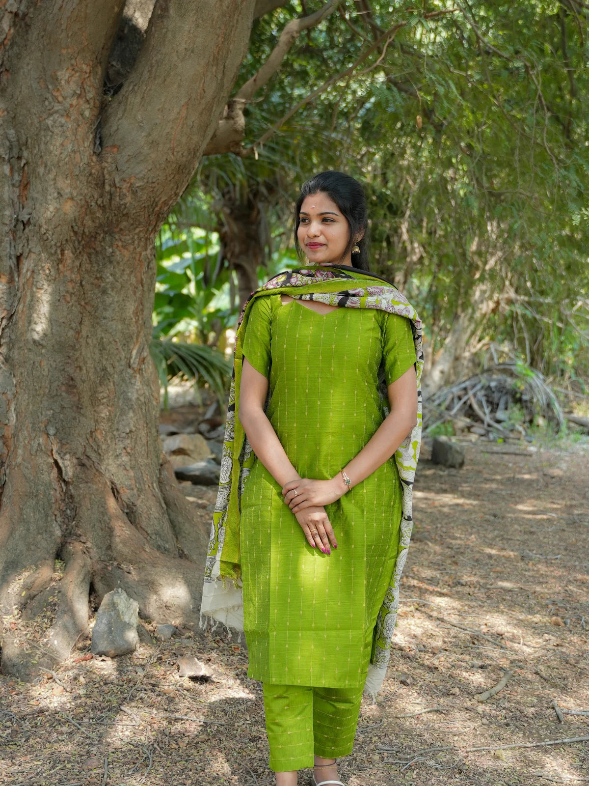 AC195 Raw Silk Kurti set with Kalamkari Silk Dupatta