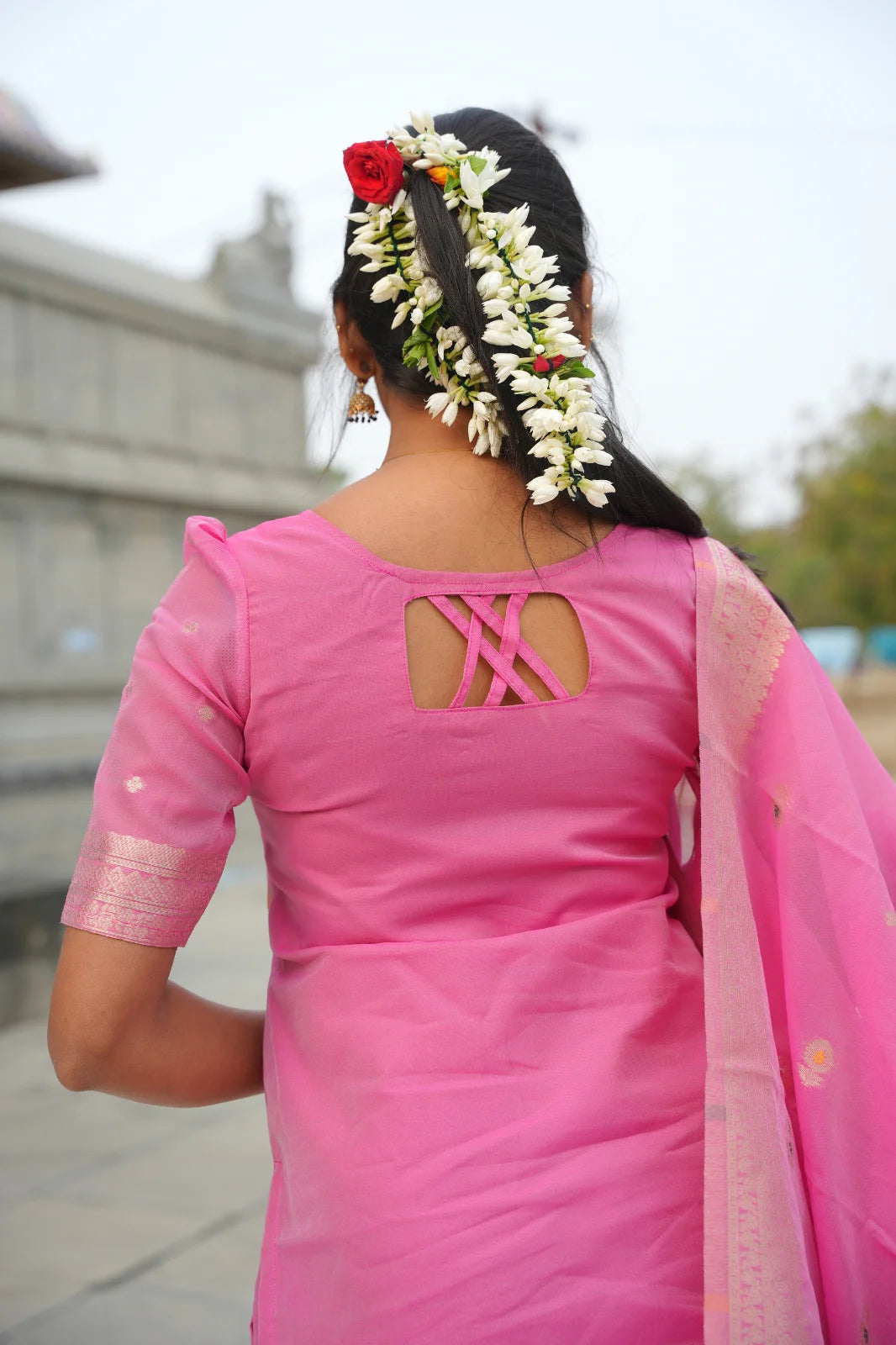 AC177 Baby Pink Banarasi Silk Suit
