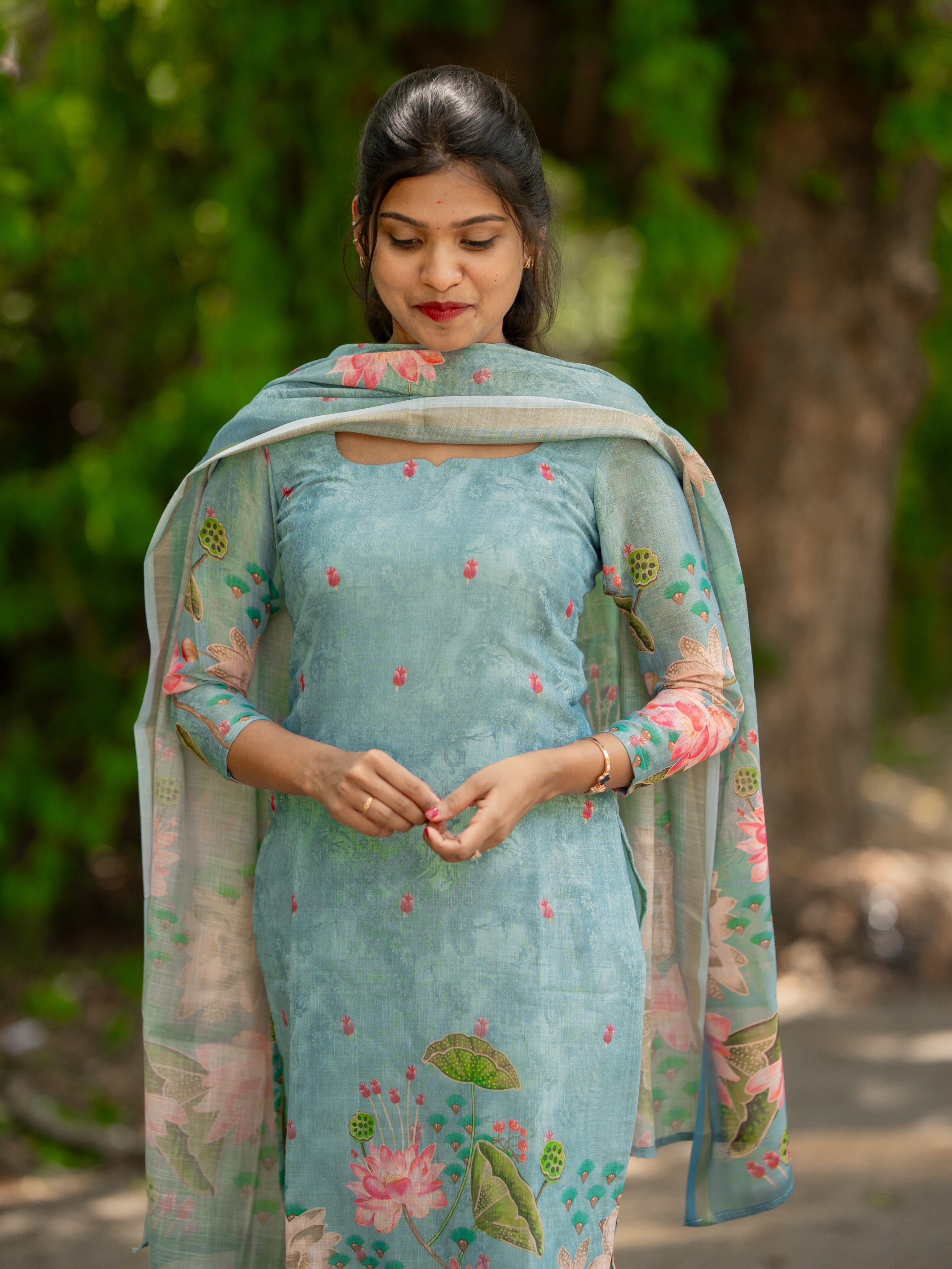 AC238 Ice Blue Chanderi Tissue Kurti Dupatta