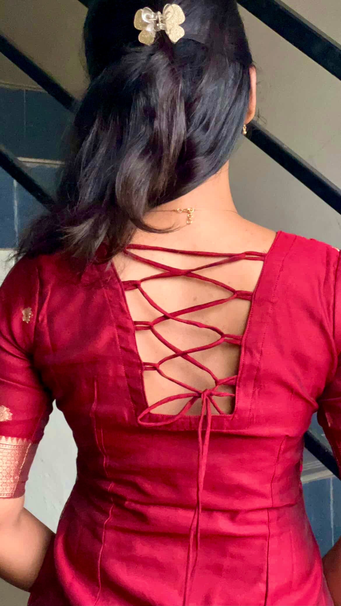 AC217 Maroon Banarasi Cotton Kurti Set