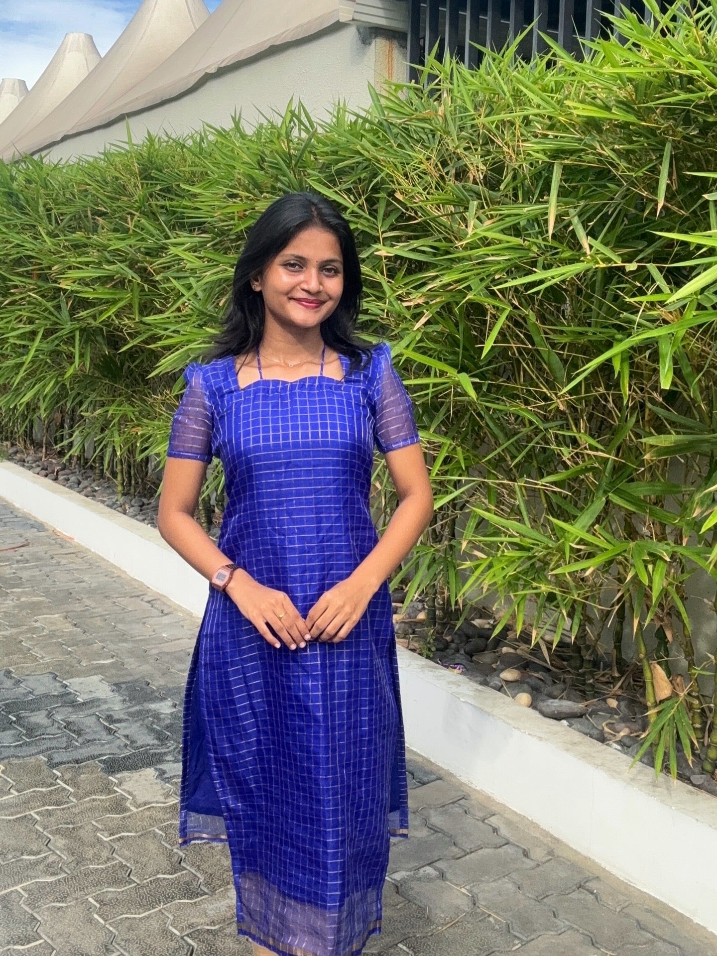 AC229 Royal Blue Organza Checks Kurti