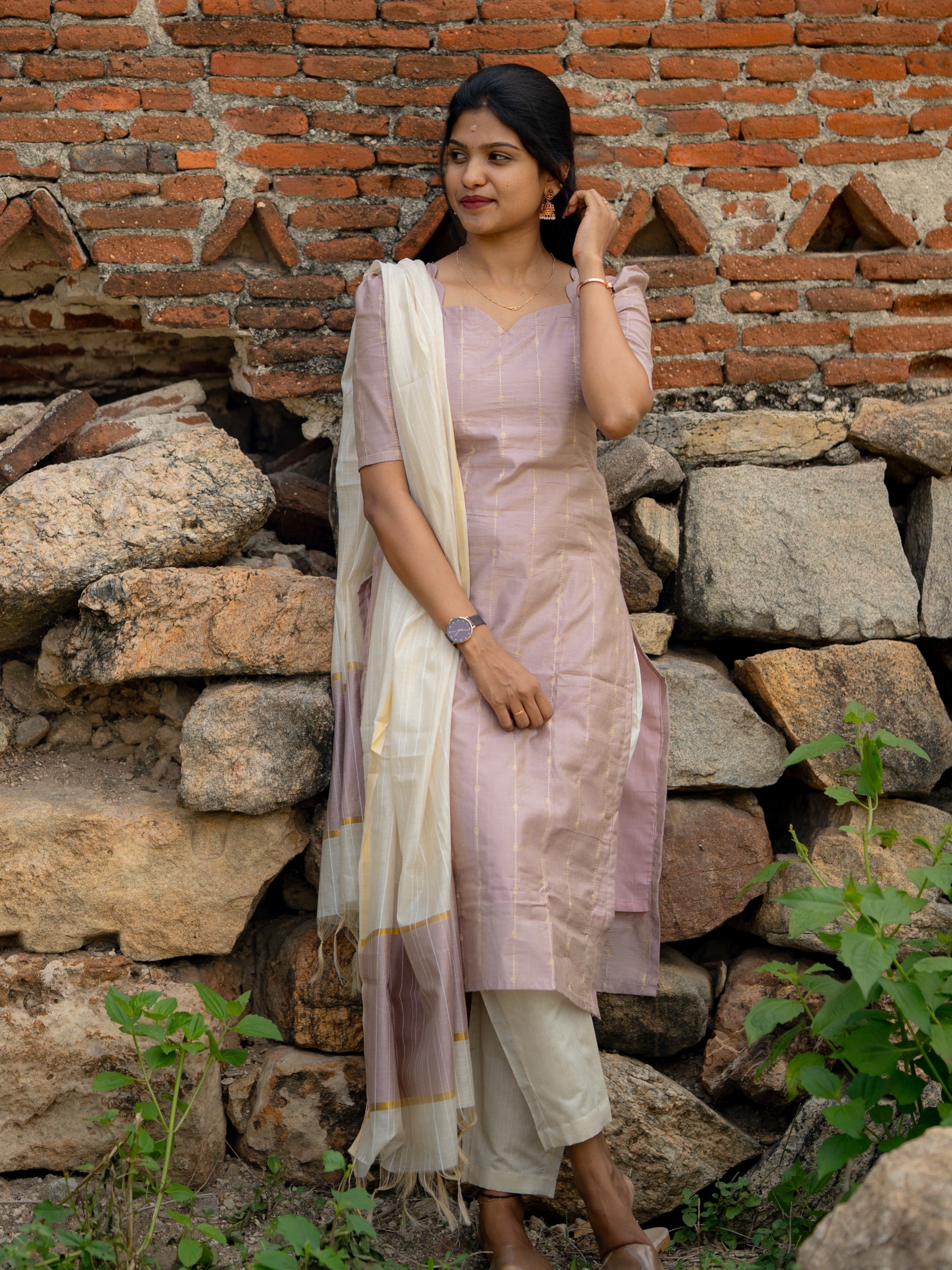 AC239 Dusty Lavender Butter Silk Kurti set