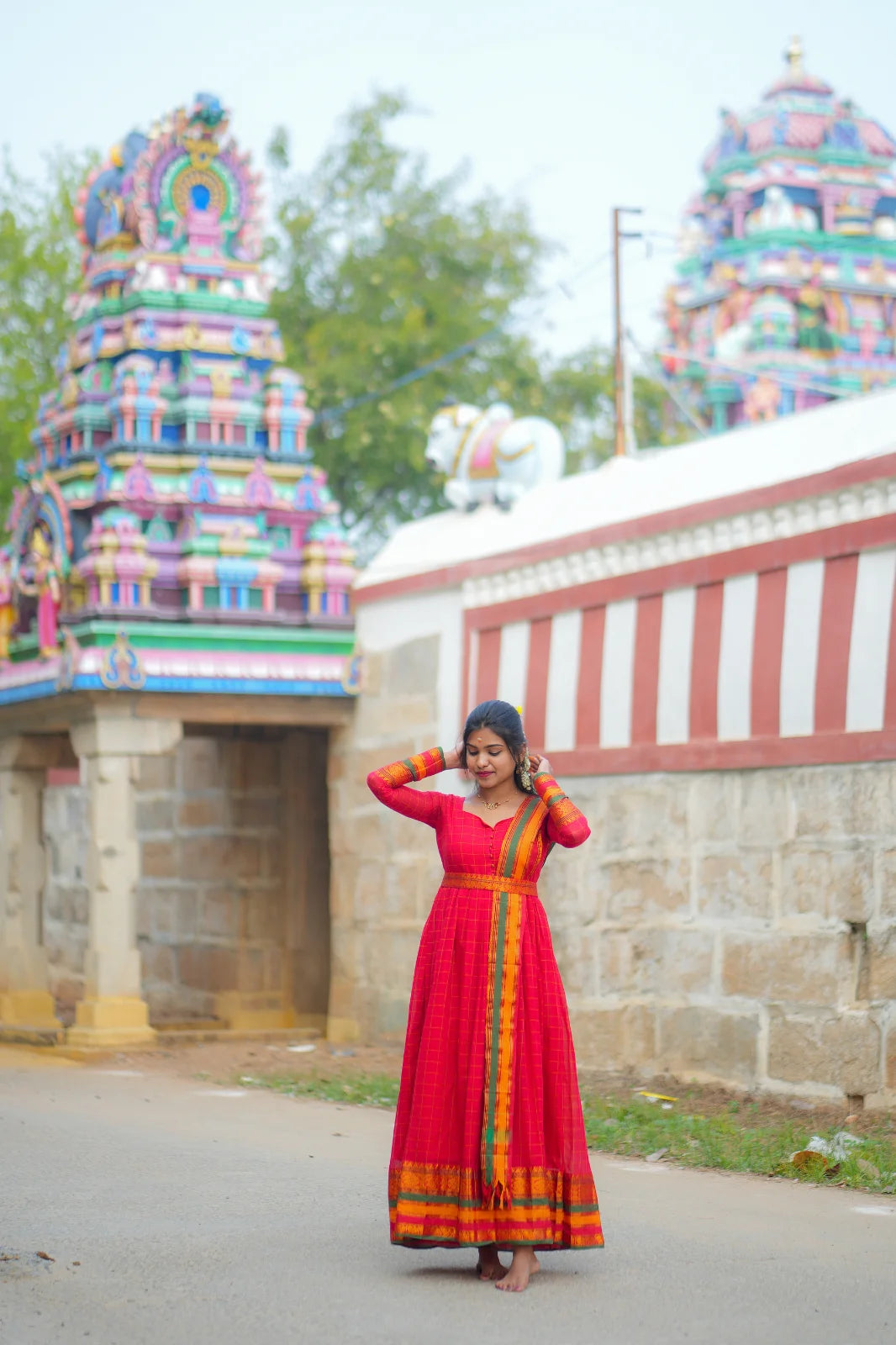 AC168 Narayanpet Cotton Gown with Dupatta Set
