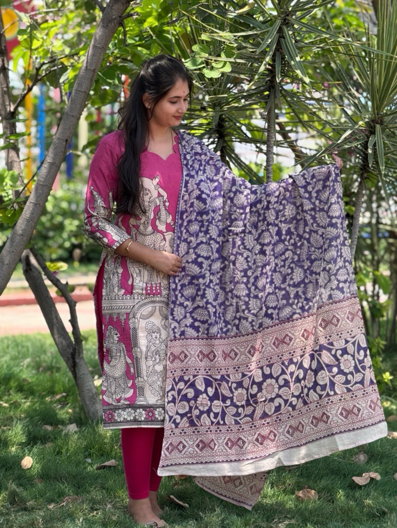 AC201 Kalamkari kurti dupatta set