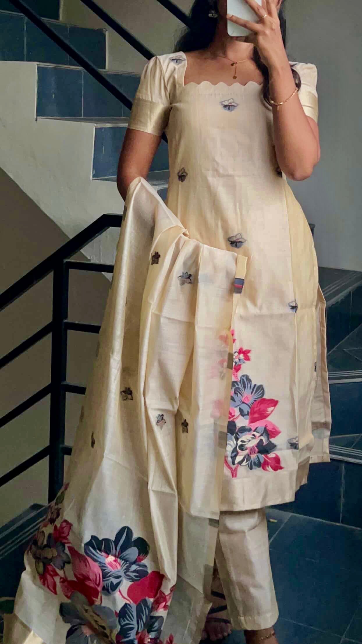 AC218 Cream Jamdani Cotton Kurti set