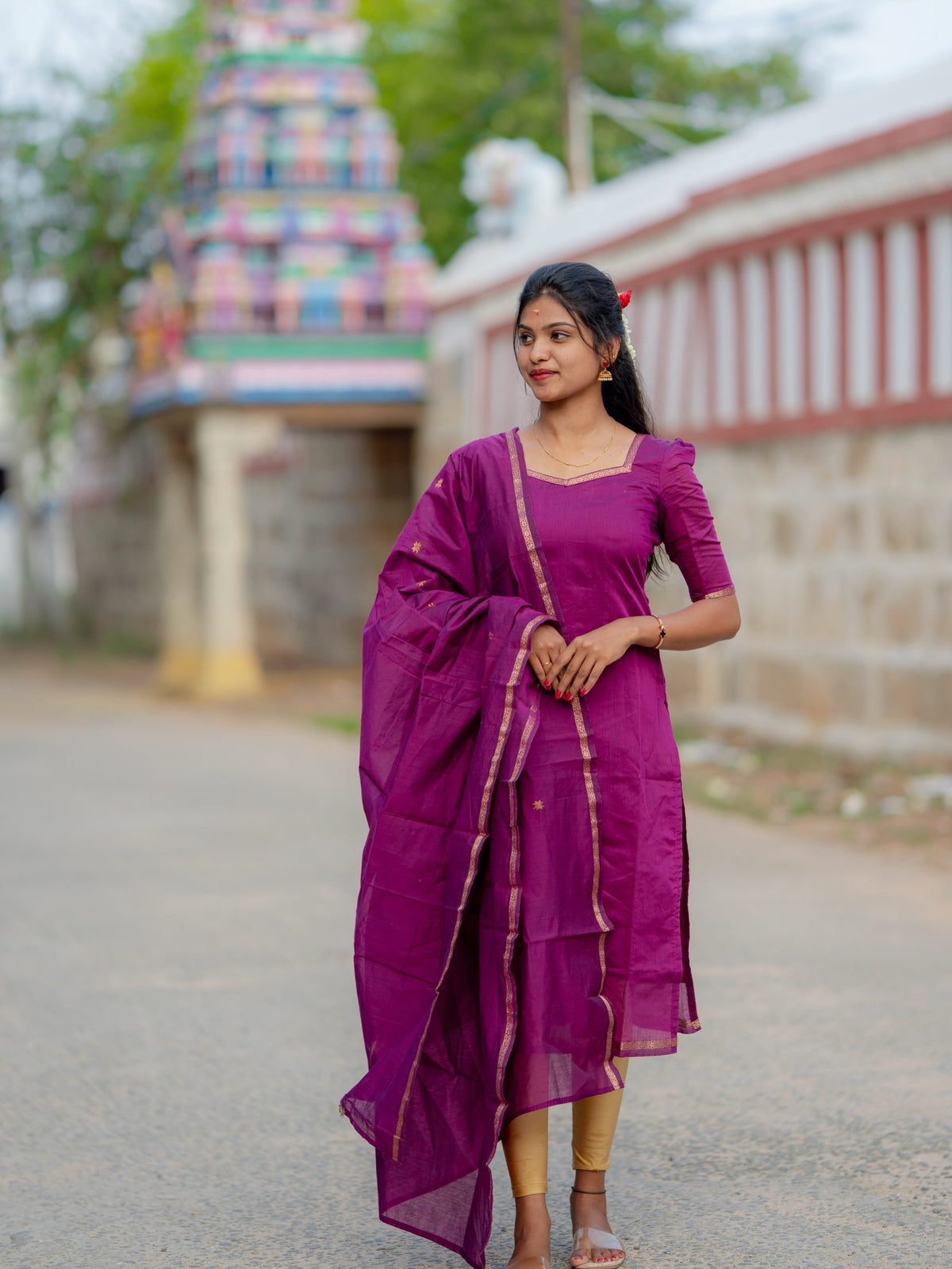 DS07 Maheshwari Silk Cotton Kurti Dupatta Set