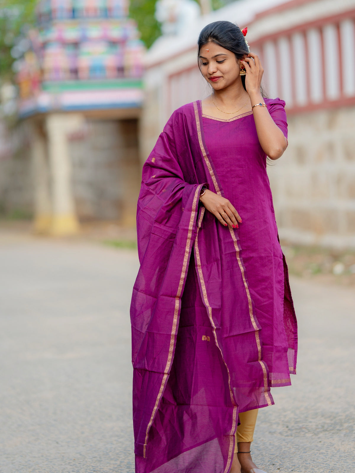 DS07 Maheshwari Silk Cotton Kurti Dupatta Set