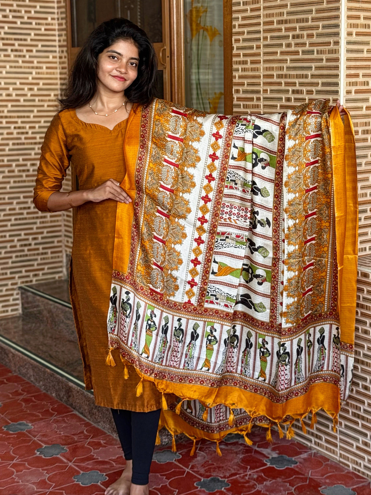 AC256 Plain Slub Silk kurti dupatta set