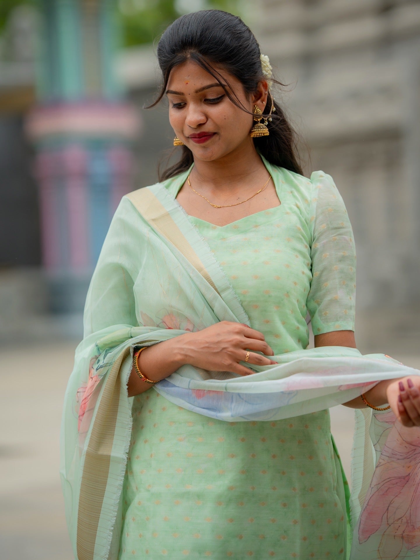 AC223 Pastel Green Soft Silk Kurti Set