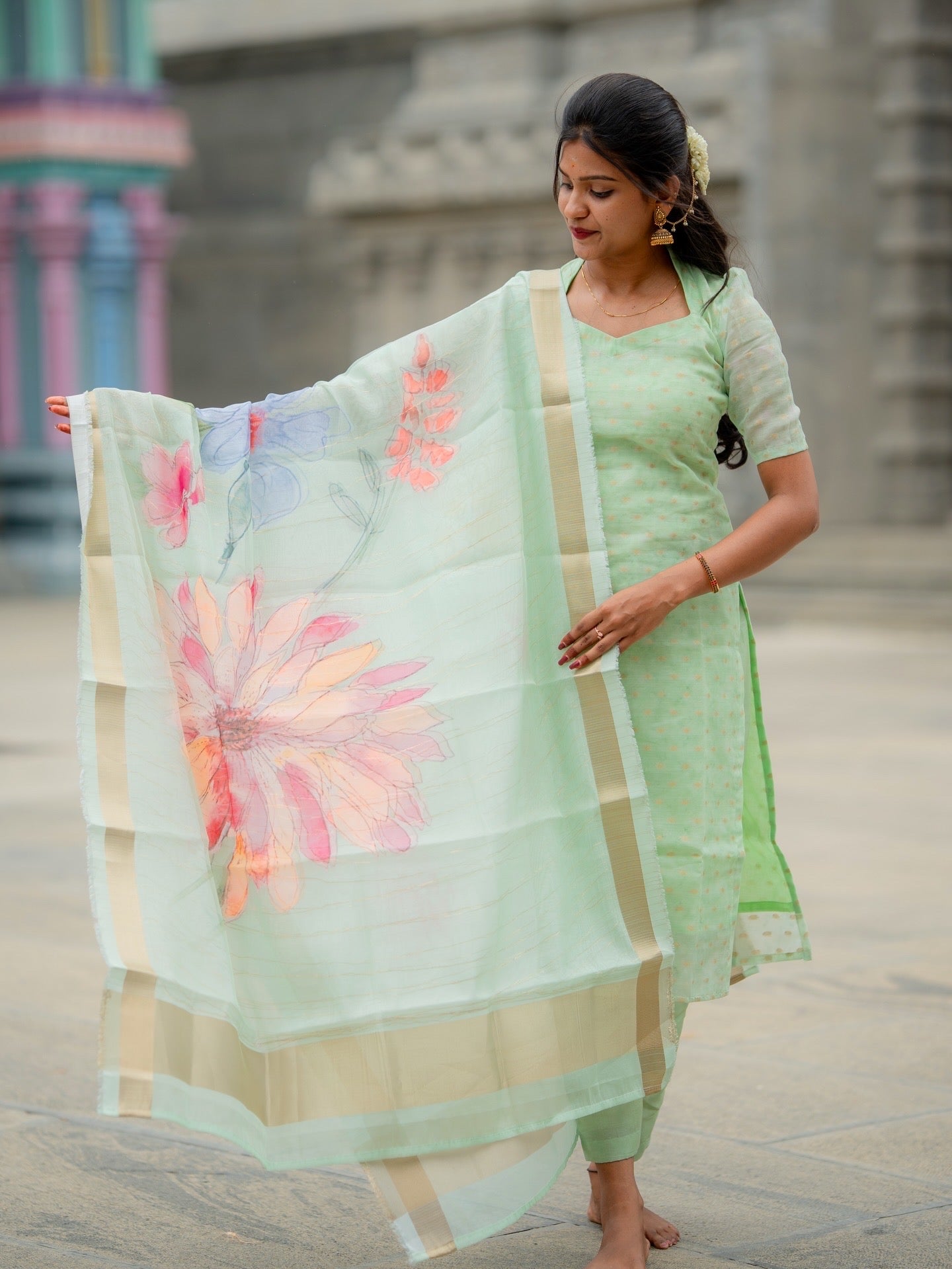 AC223 Pastel Green Soft Silk Kurti Set