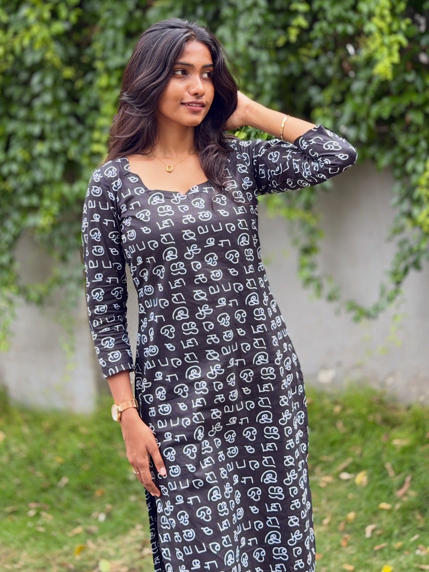 AC224 Tamil Font Black cotton Kurti