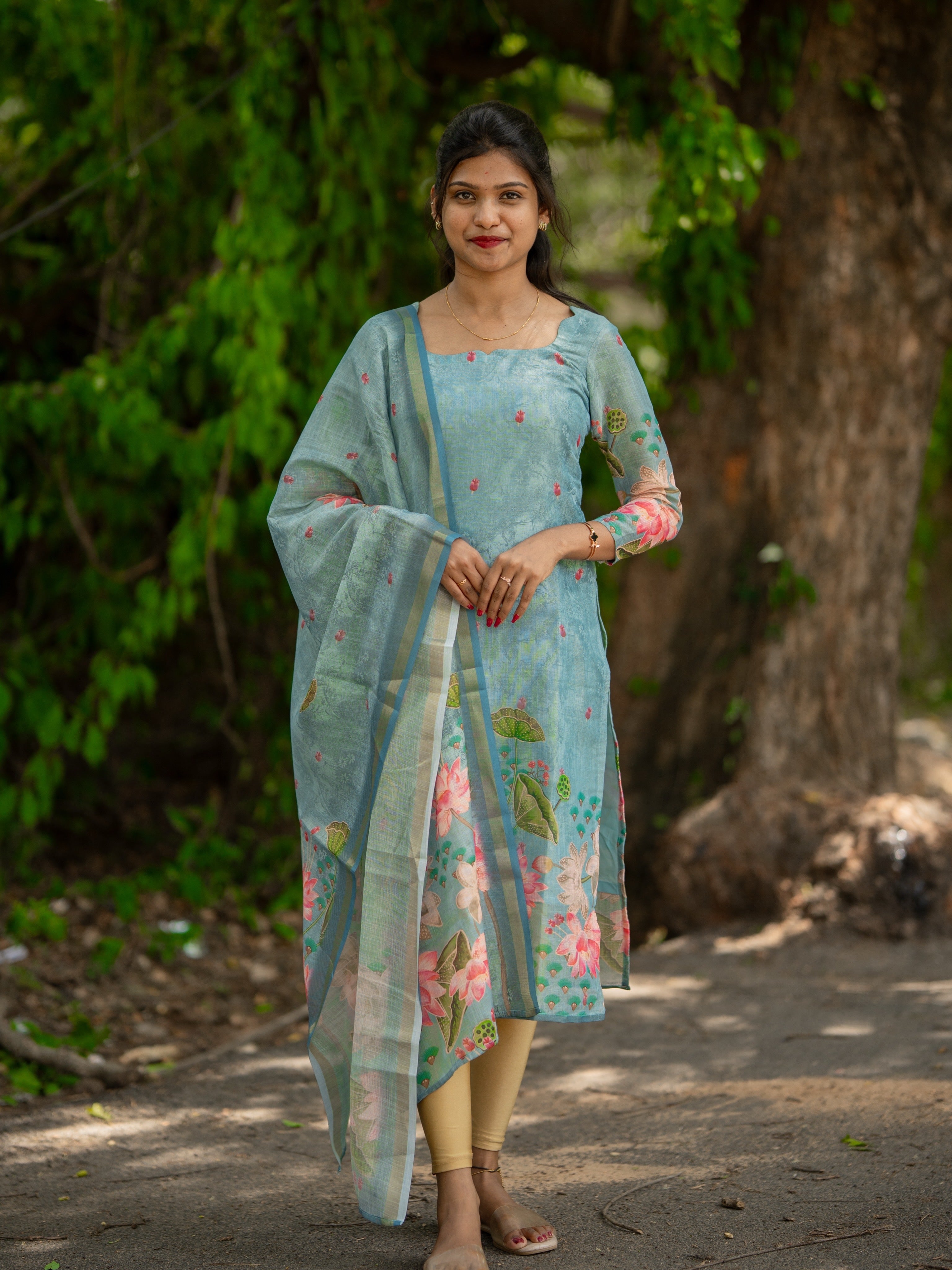 AC238 Ice Blue Chanderi Tissue Kurti Dupatta