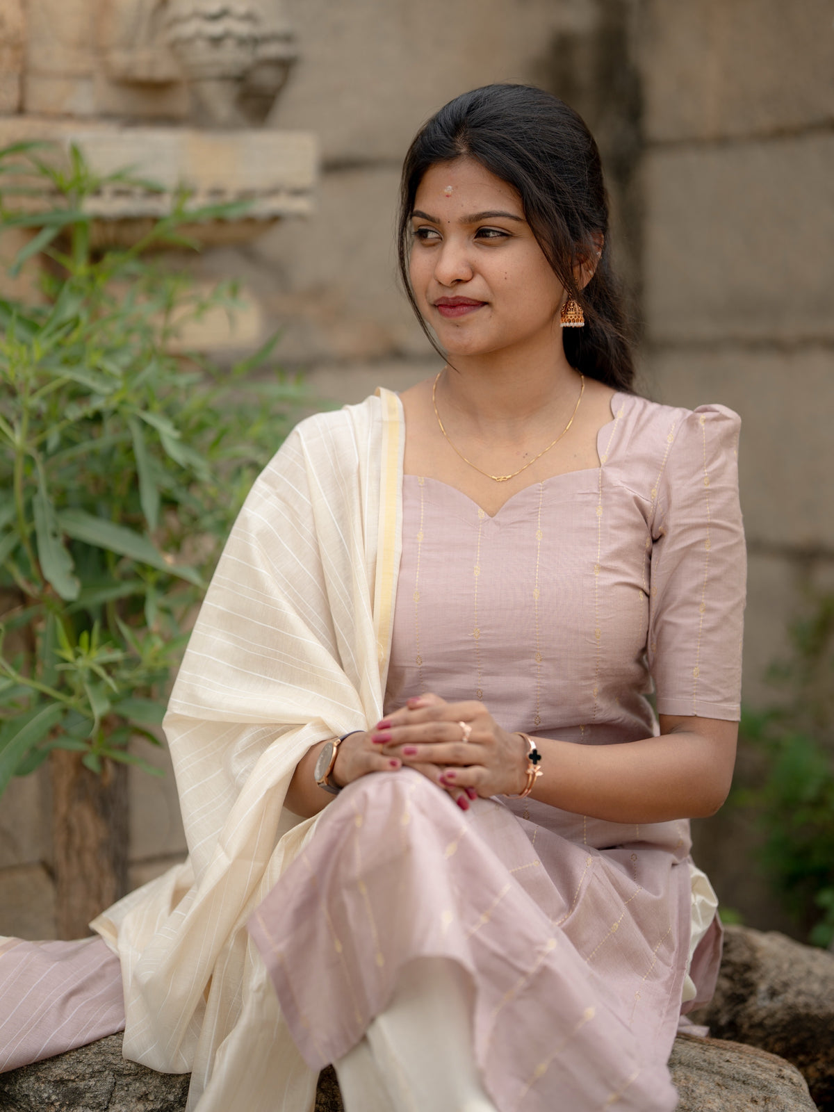 AC239 Dusty Lavender Butter Silk Kurti set