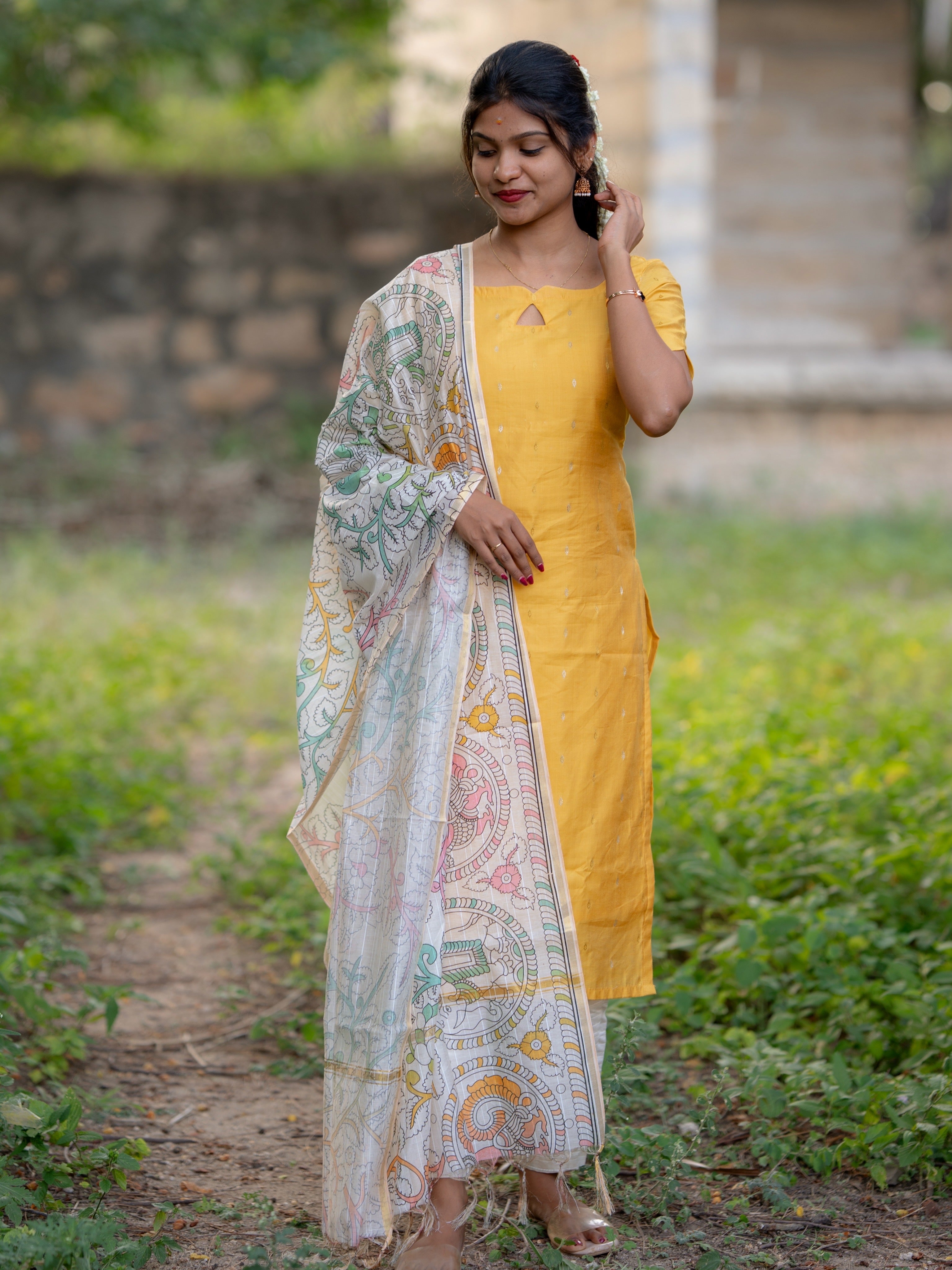 AC246 yellow Butter Silk Kurti set