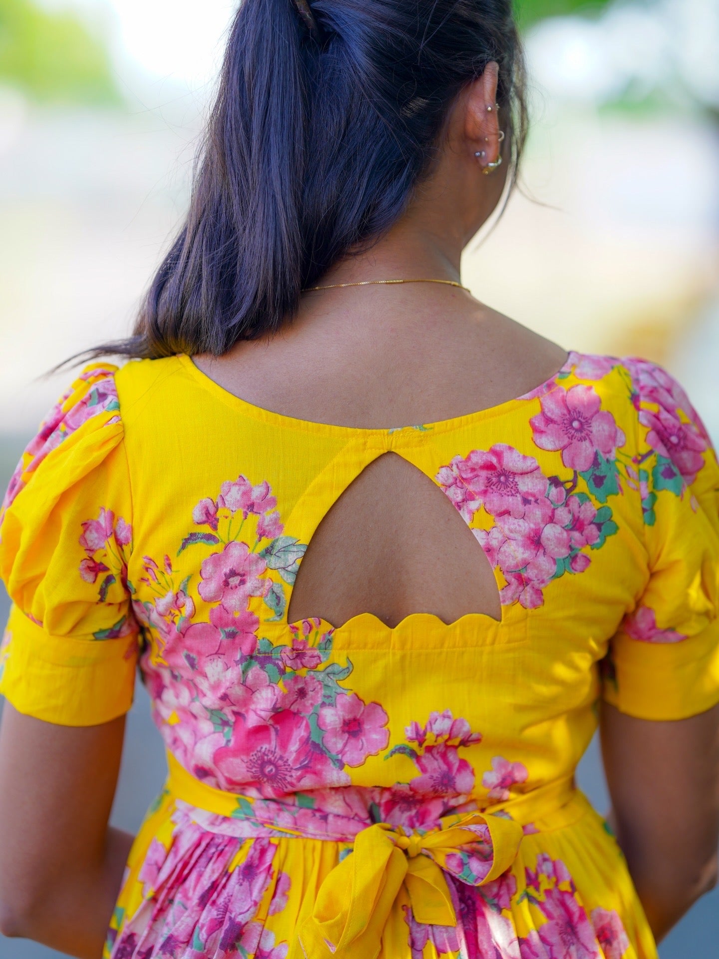 AC225 YELLOW COTTON FLORAL MAXI DRESS