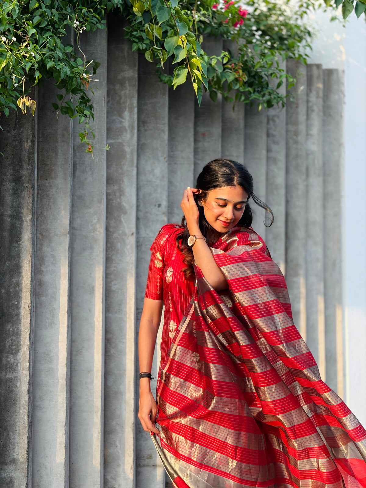 AC254 Red Banarasi Silk kurti dupatta set
