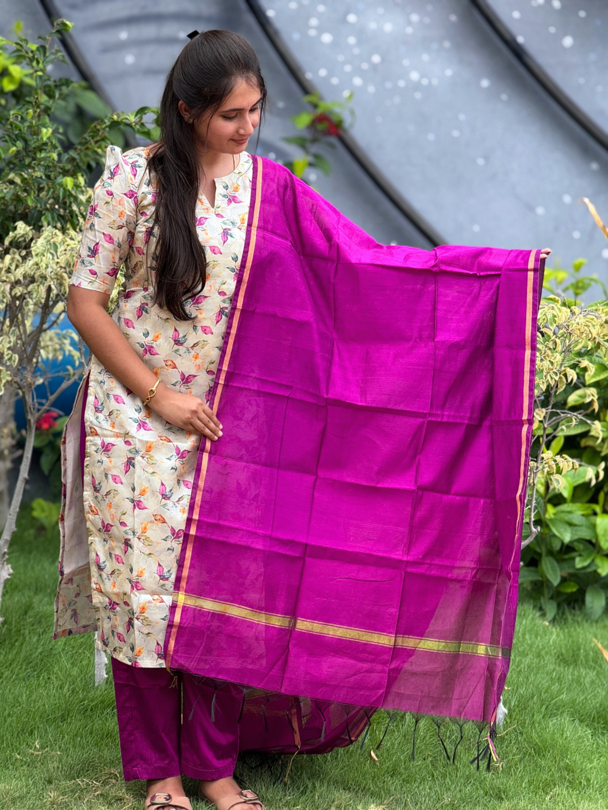 AC222 Magenta Semi Tussar silk Kurti Set