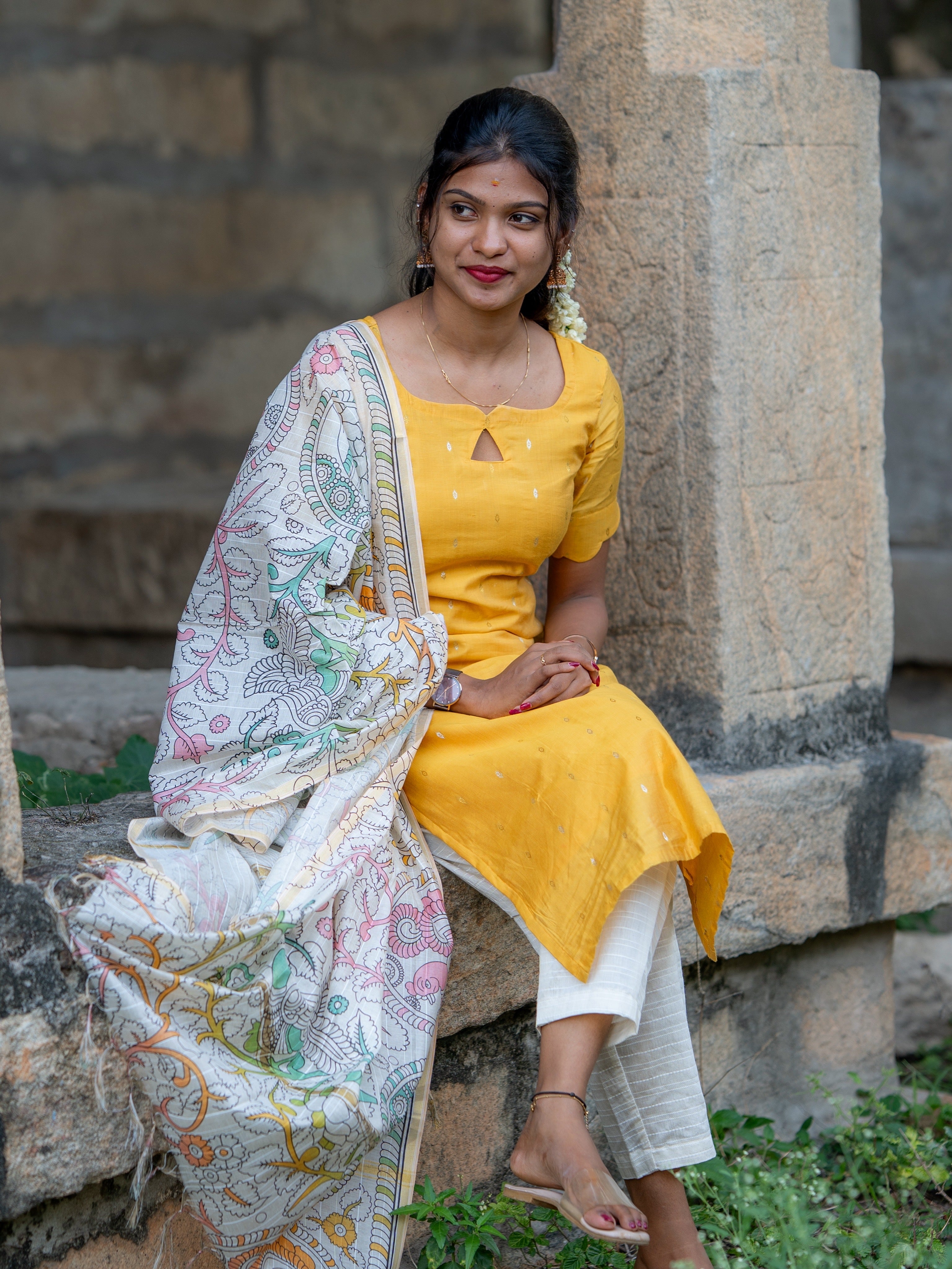 AC246 yellow Butter Silk Kurti set