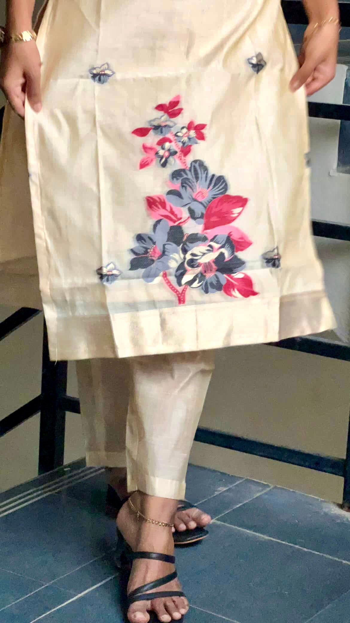 AC218 Cream Jamdani Cotton Kurti set