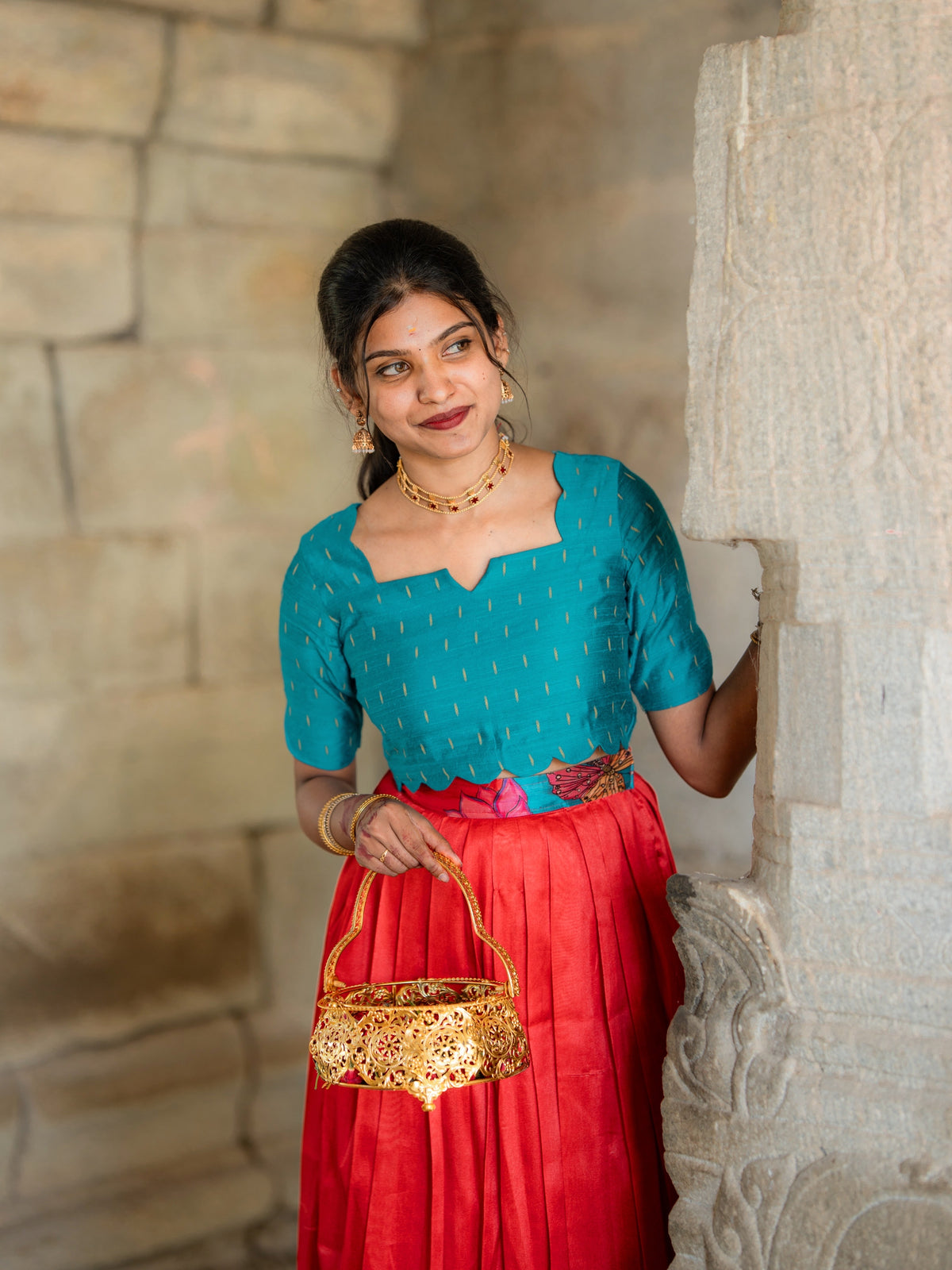 DS04 Raw Silk Crop Top & Skirt Set