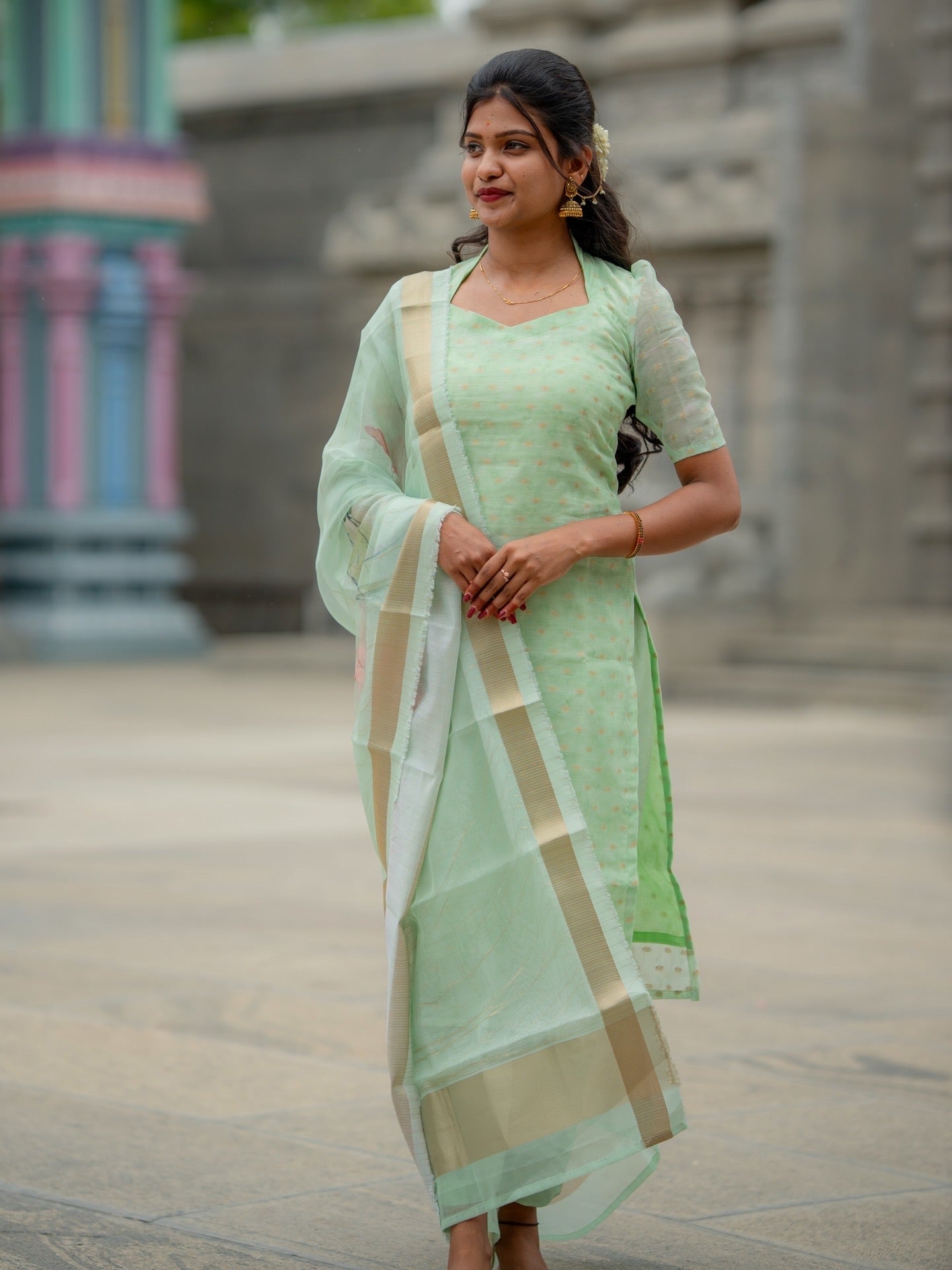 AC223 Pastel Green Soft Silk Kurti Set