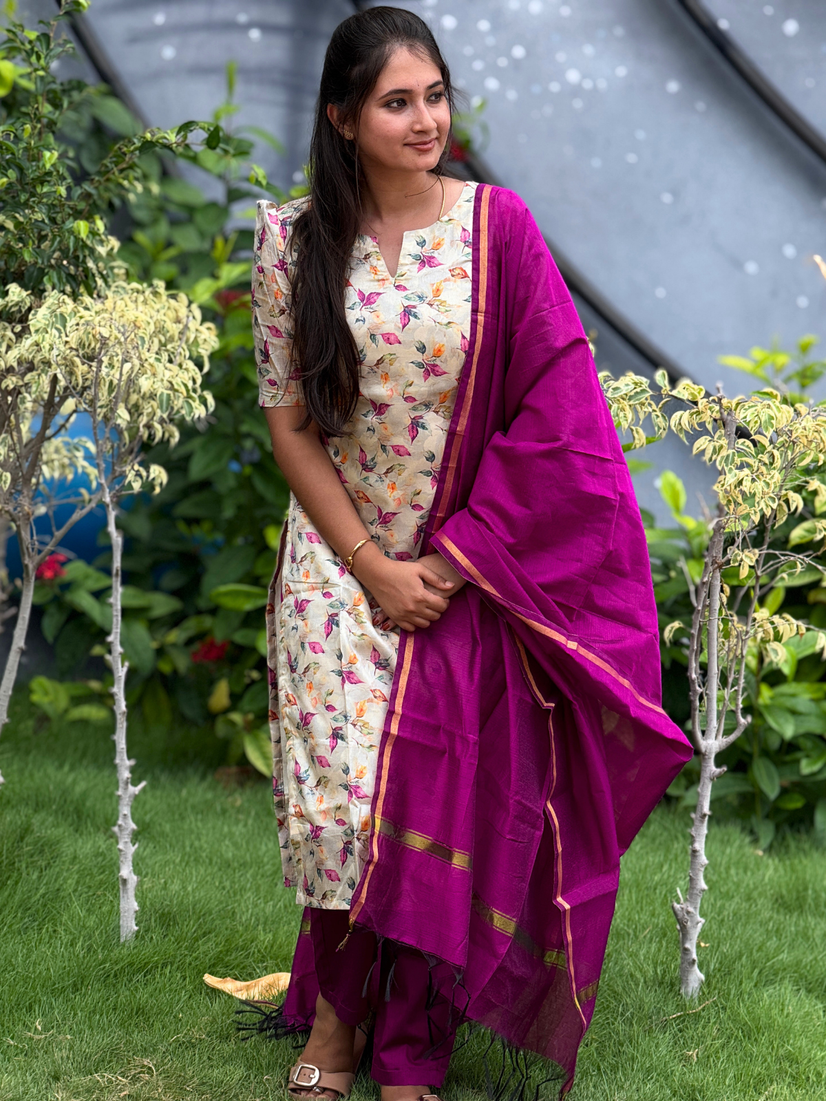 AC222 Magenta Semi Tussar silk Kurti Set