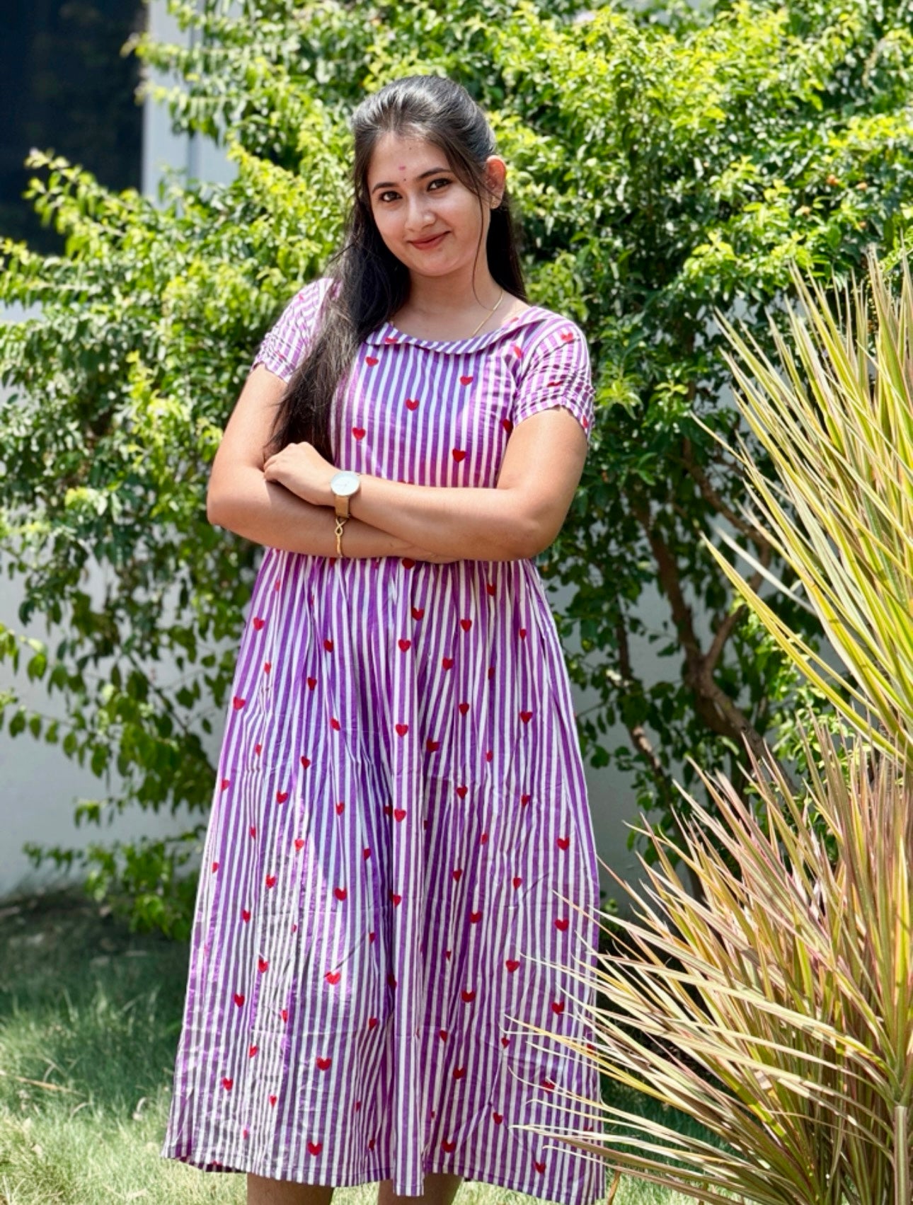 AC206 COTTON STRIPES MAXI DRESS