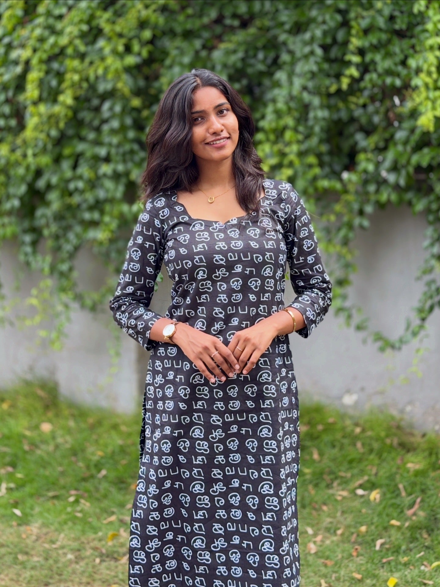 AC224 Tamil Font Black cotton Kurti