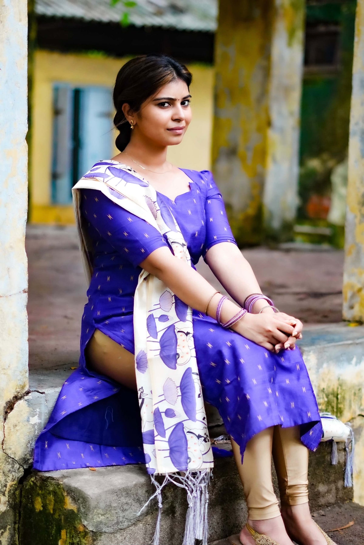 AC209 Purple Raw Silk dupatta set