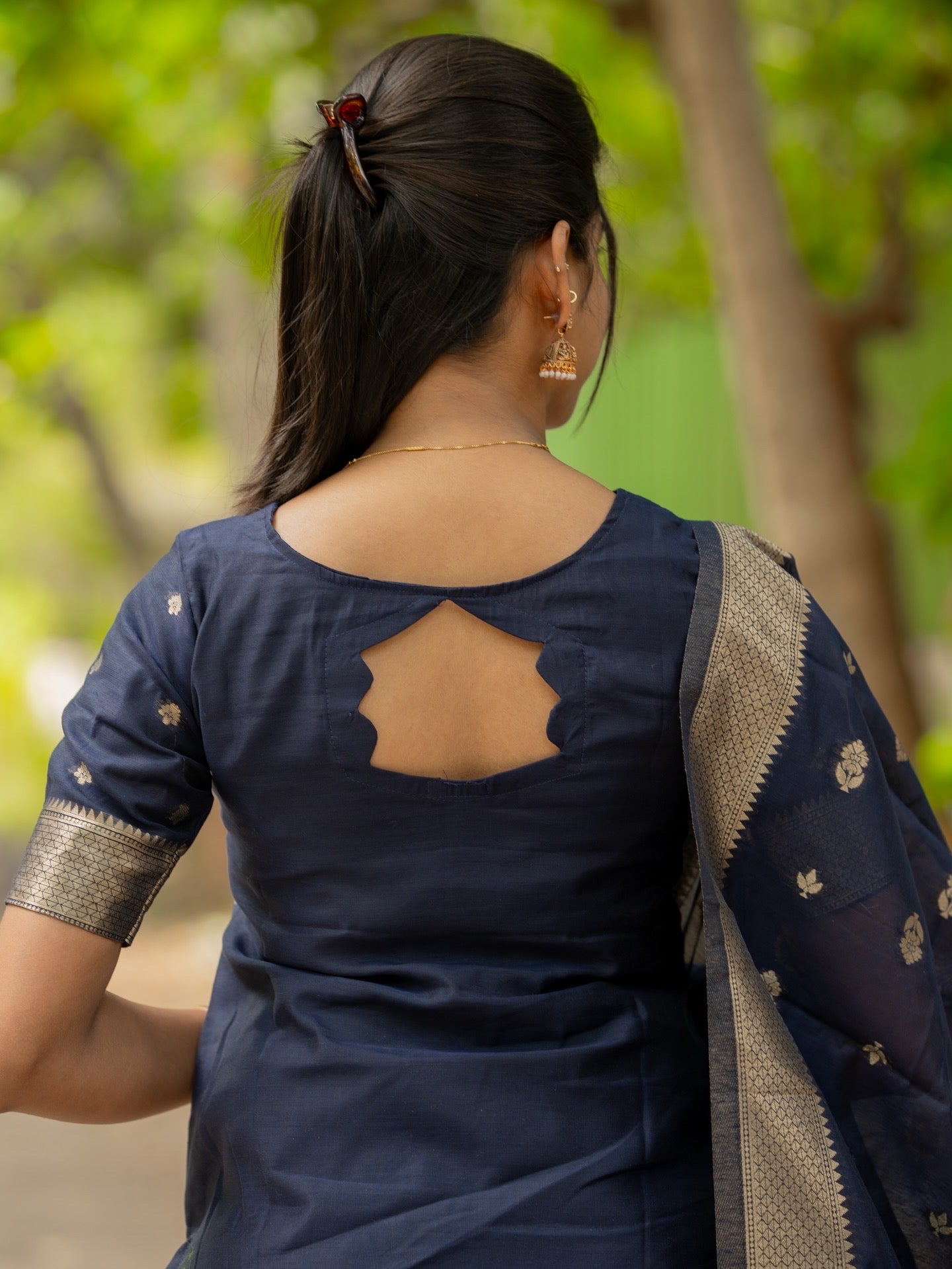 AC237 Navy Blue Banarasi Cotton Kurti set