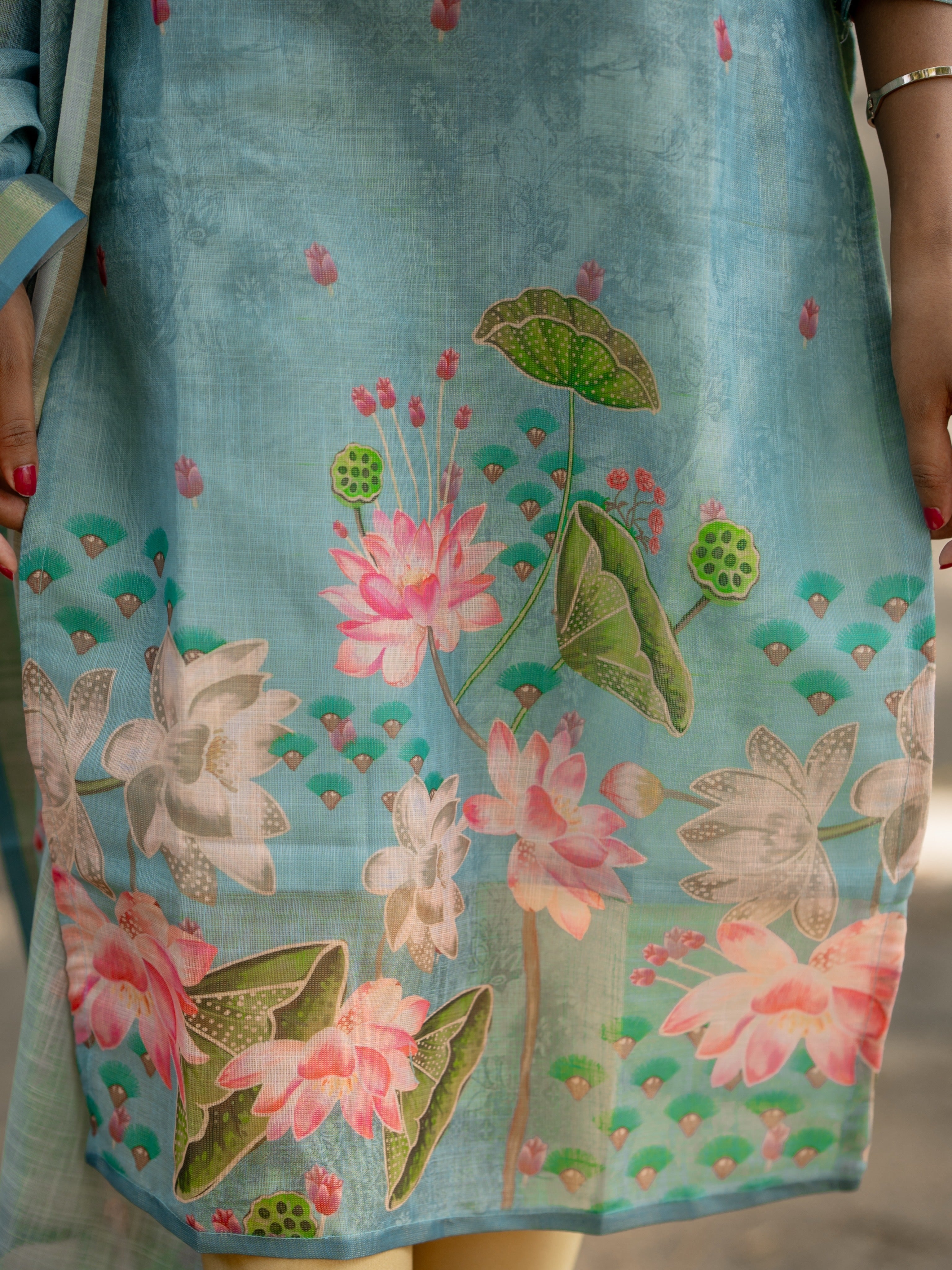 AC238 Ice Blue Chanderi Tissue Kurti Dupatta