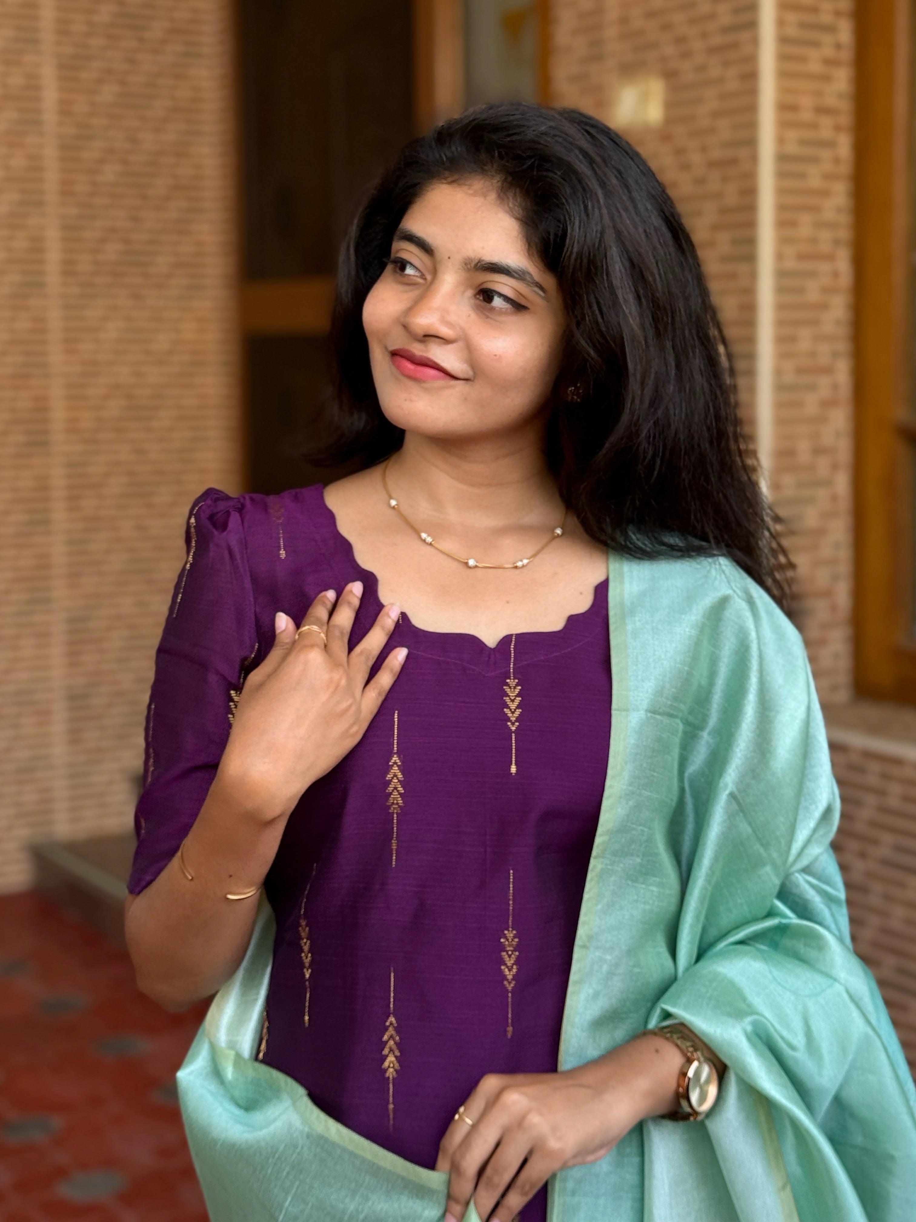 AC248 Purple Raw Silk kurti dupatta set