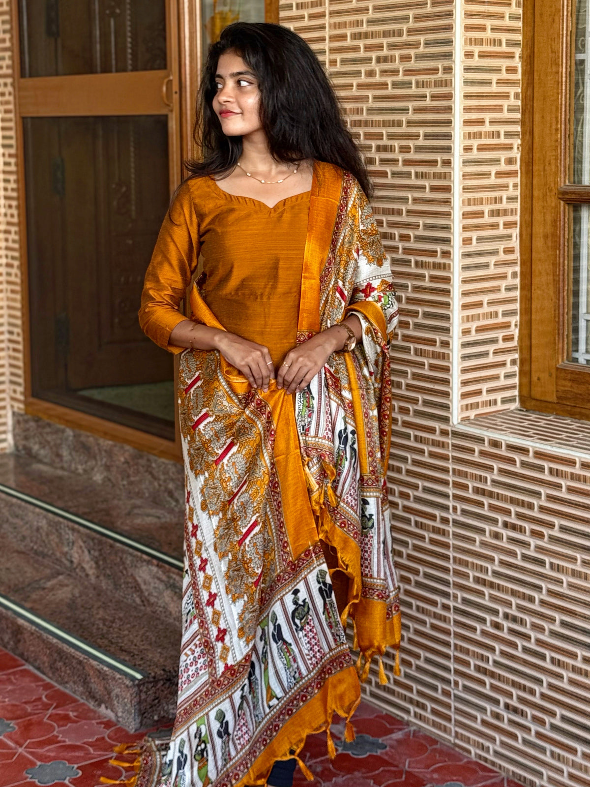 AC256 Plain Slub Silk kurti dupatta set