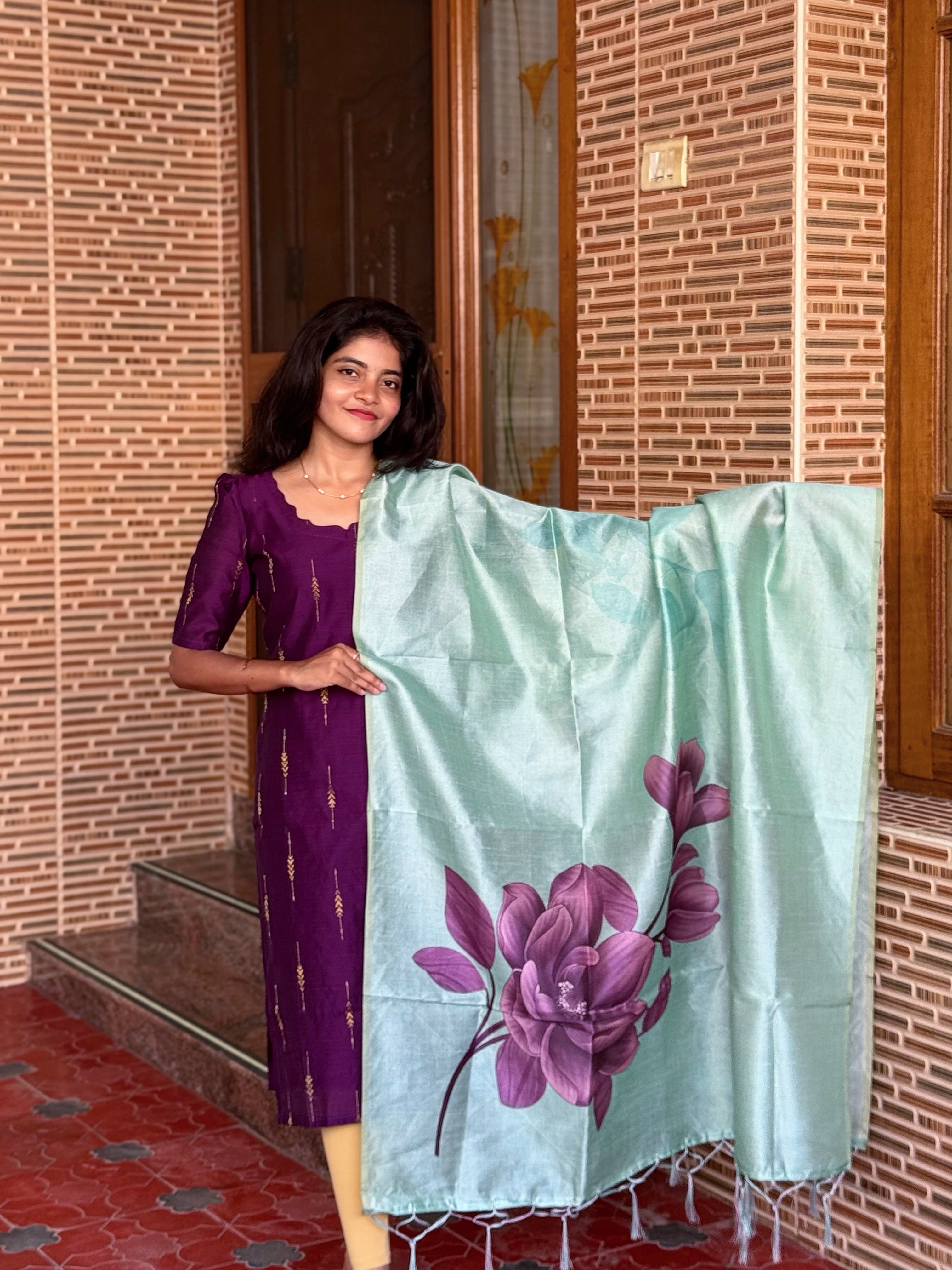 AC248 Purple Raw Silk kurti dupatta set