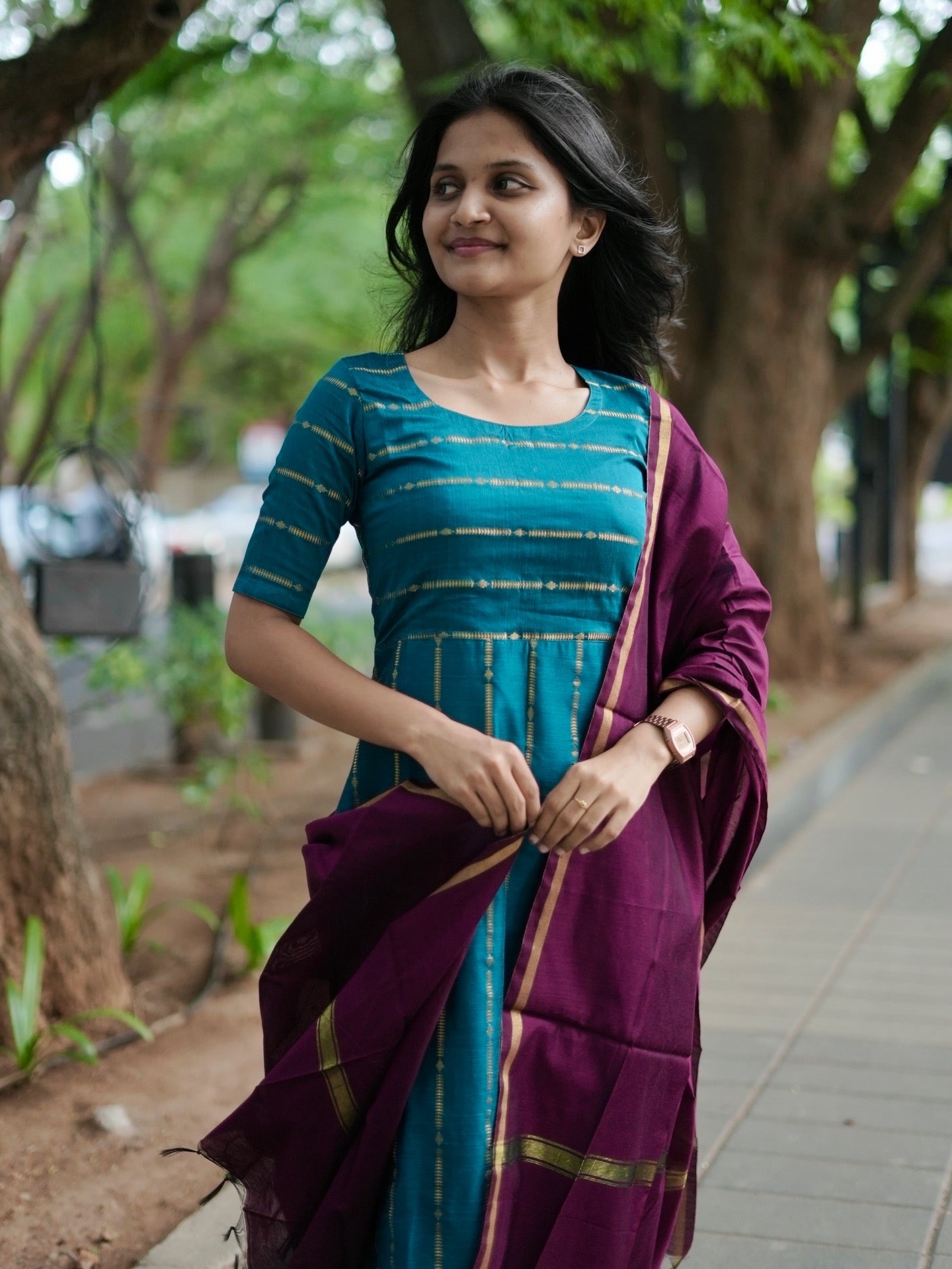 AC236 Peacock Green kurti dupatta set