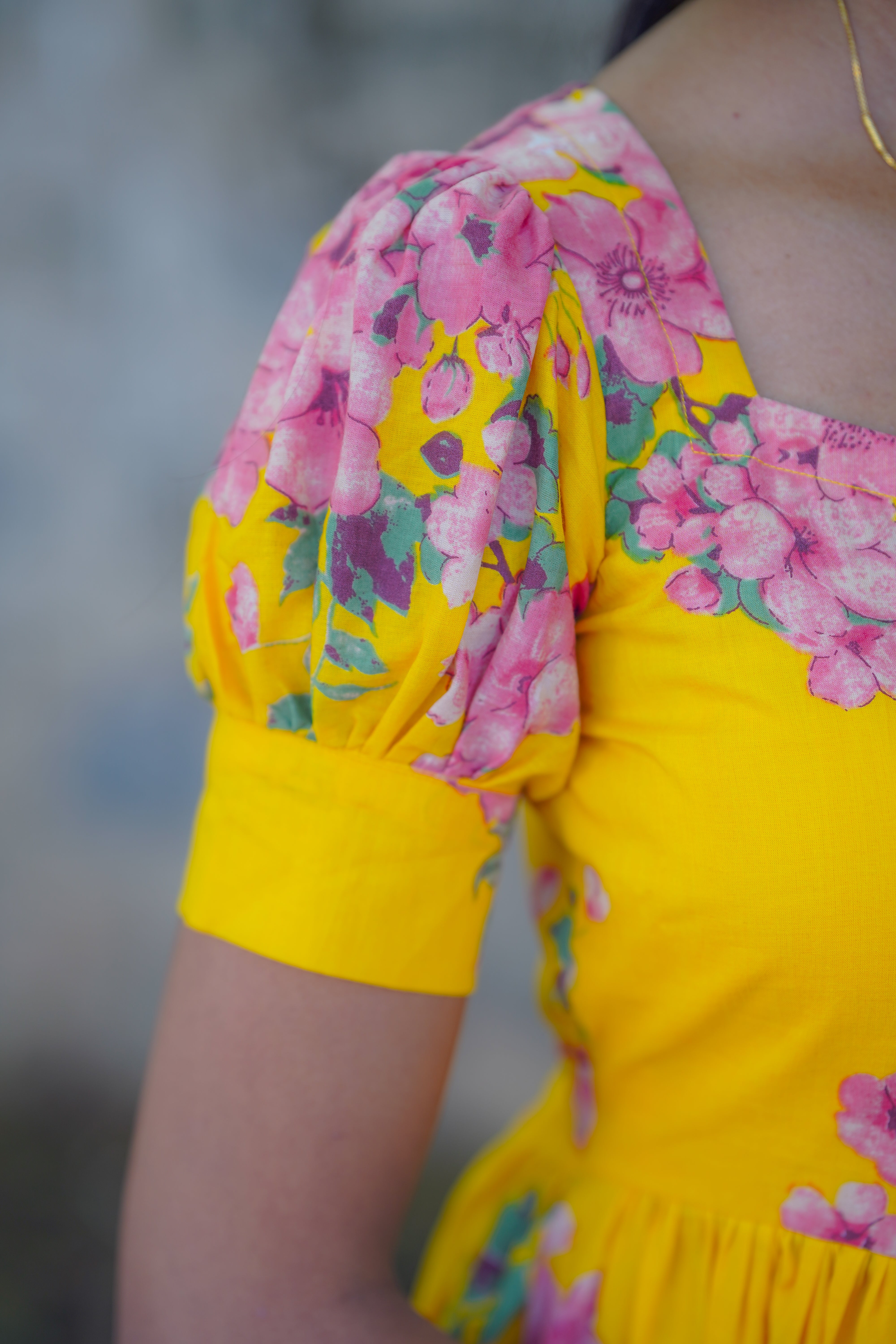 AC225 YELLOW COTTON FLORAL MAXI DRESS
