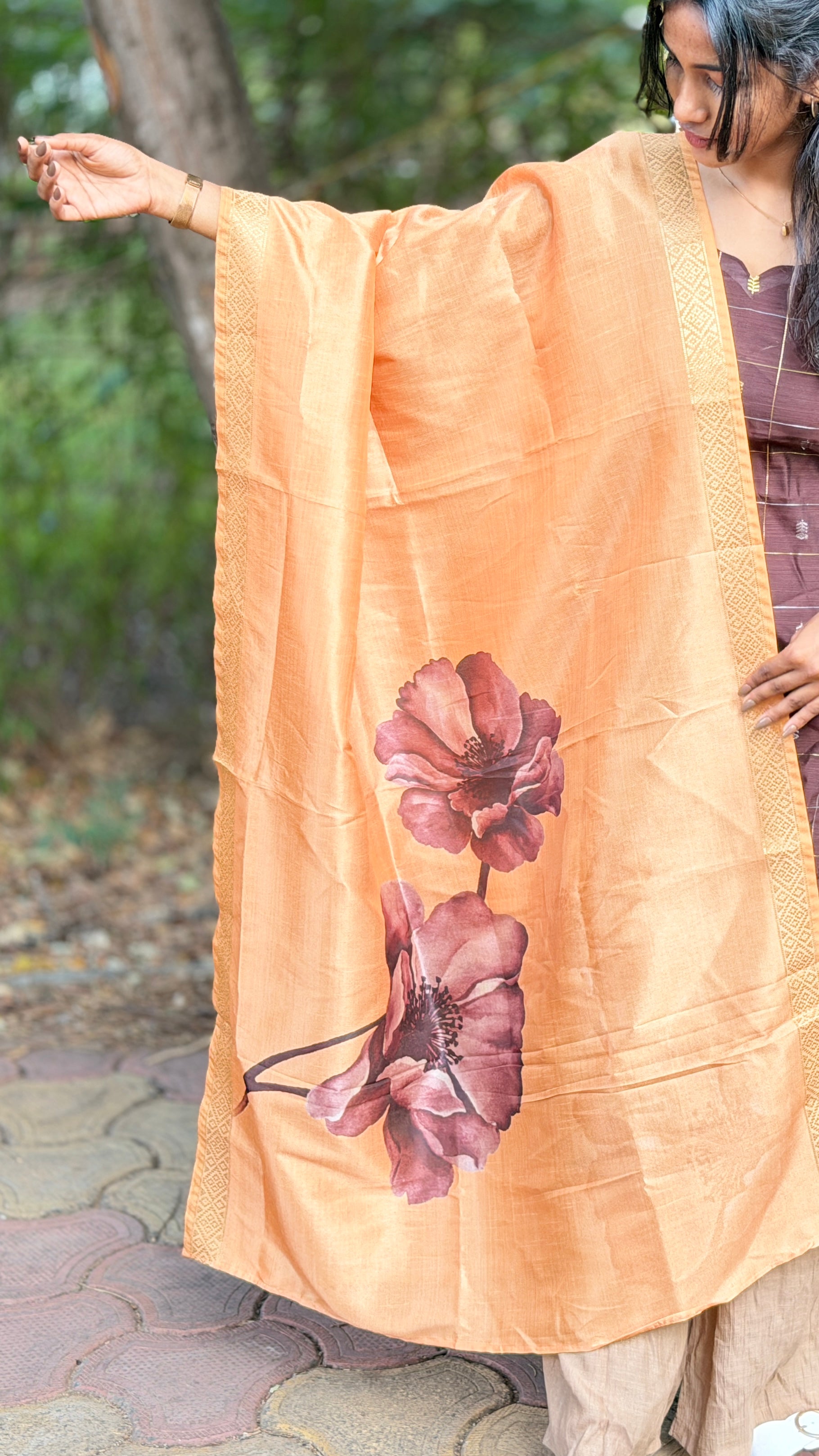 AC235 Coffee Brown Raw Silk kurti dupatta set