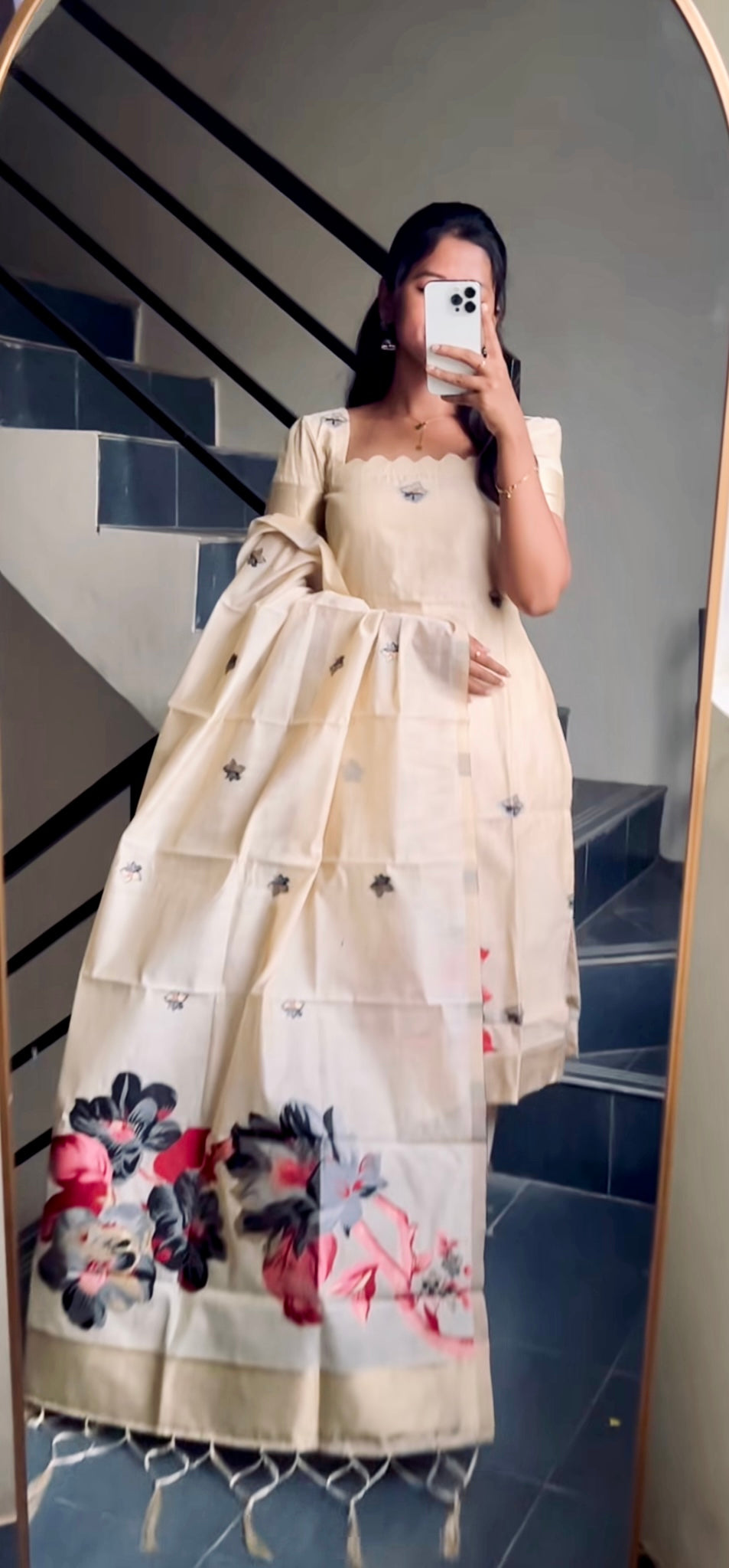 AC218 Cream Jamdani Cotton Kurti set