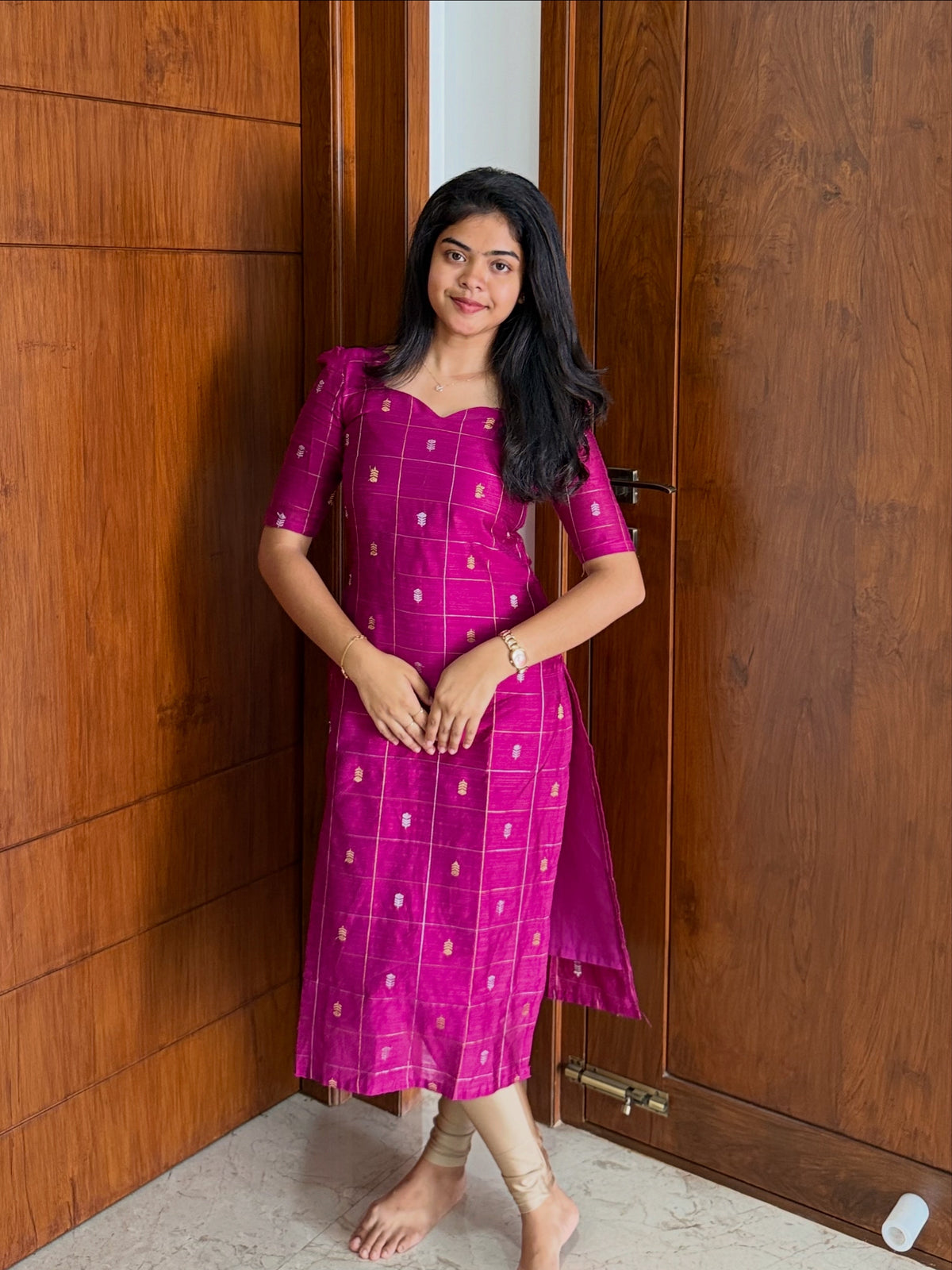AC234 Magenta Pink Raw Silk kurti dupatta set