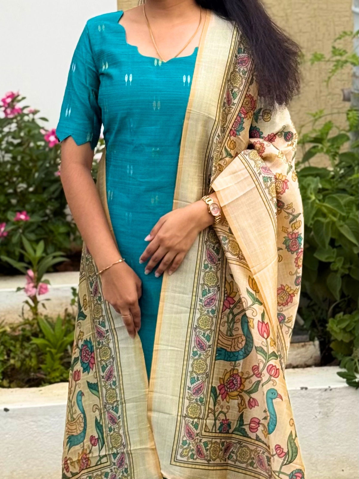 AC207 Peacock Blue Raw Silk Set