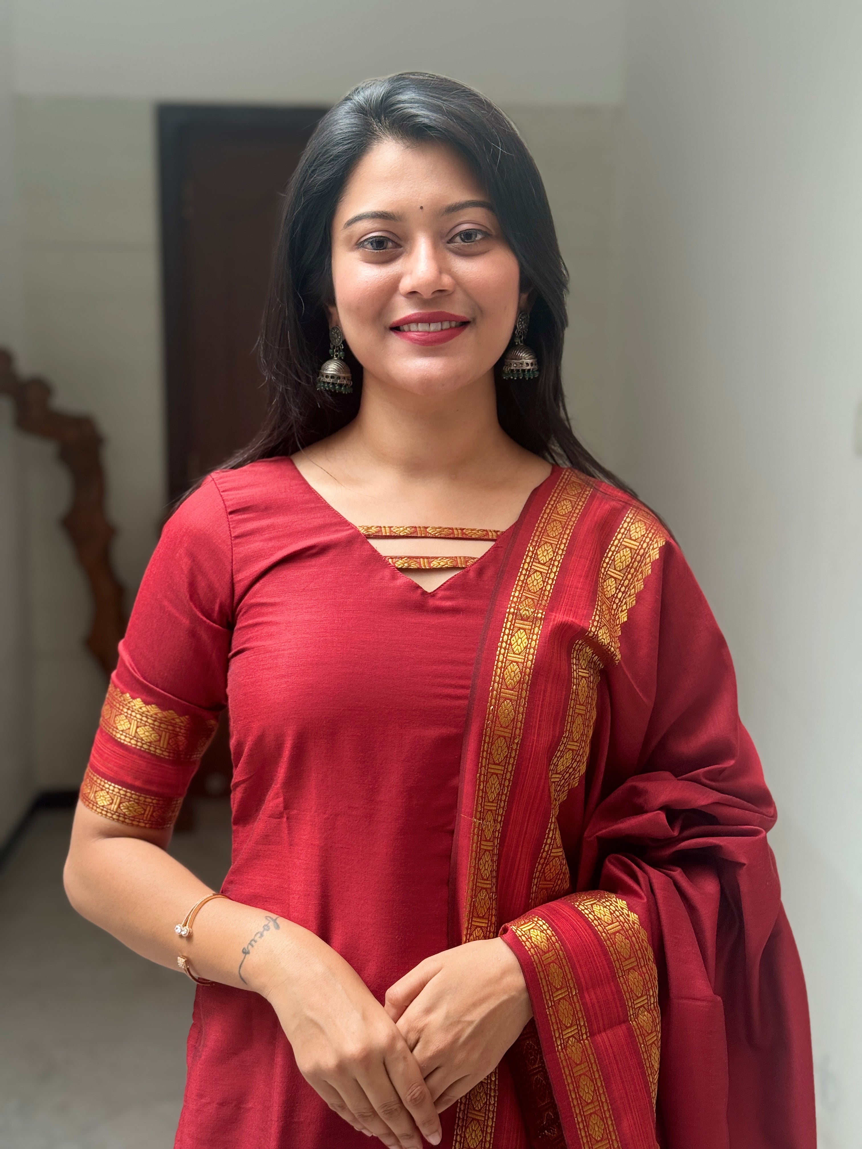 AC145 Soft Raw Silk Kurti Dupatta Set
